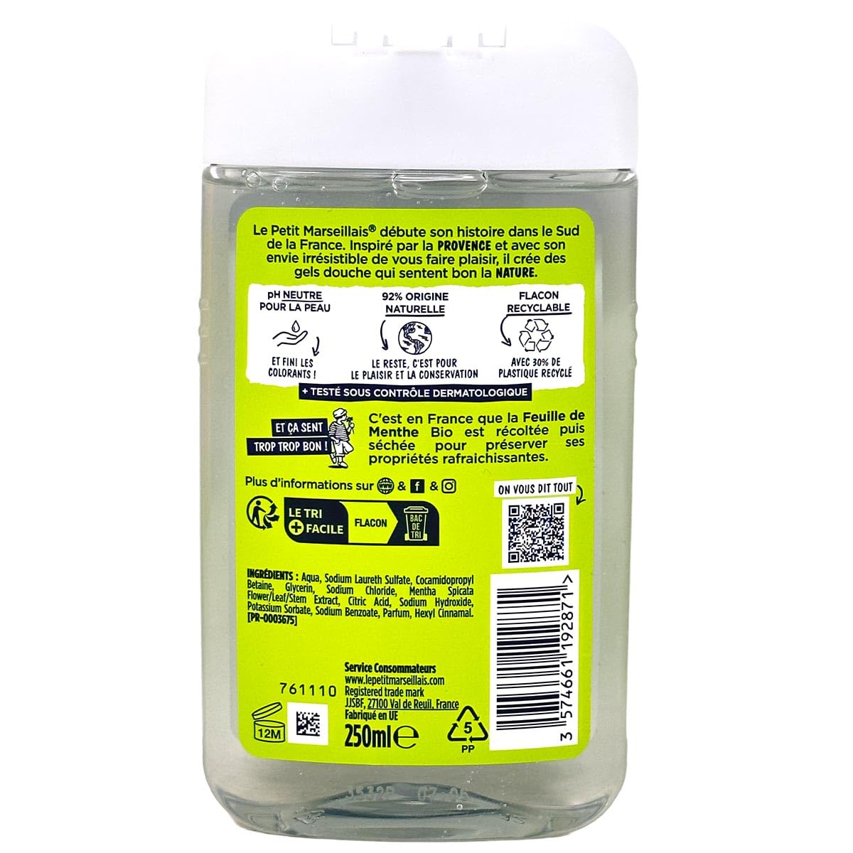 Le Petit Marseillais - Extra-Mild Shower Gel - Mint Leaf - 250 ml, single unit, 250 ml (Pack of 1) - Image 3