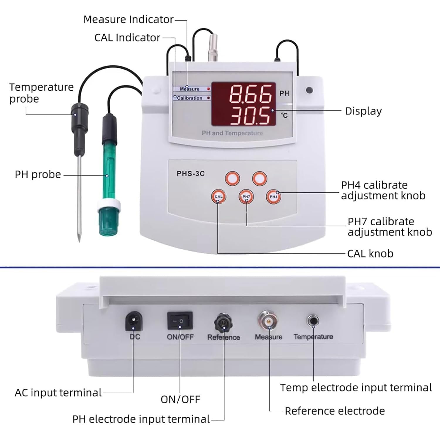 Misuratore di pH da laboratorio da tavolo, tester di acidità e alcalinità del pH da laboratorio, misuratore di pH da banco con calibrazione automatica, precisione di ±0,01 pH, 2 elettrodi PH/Temp