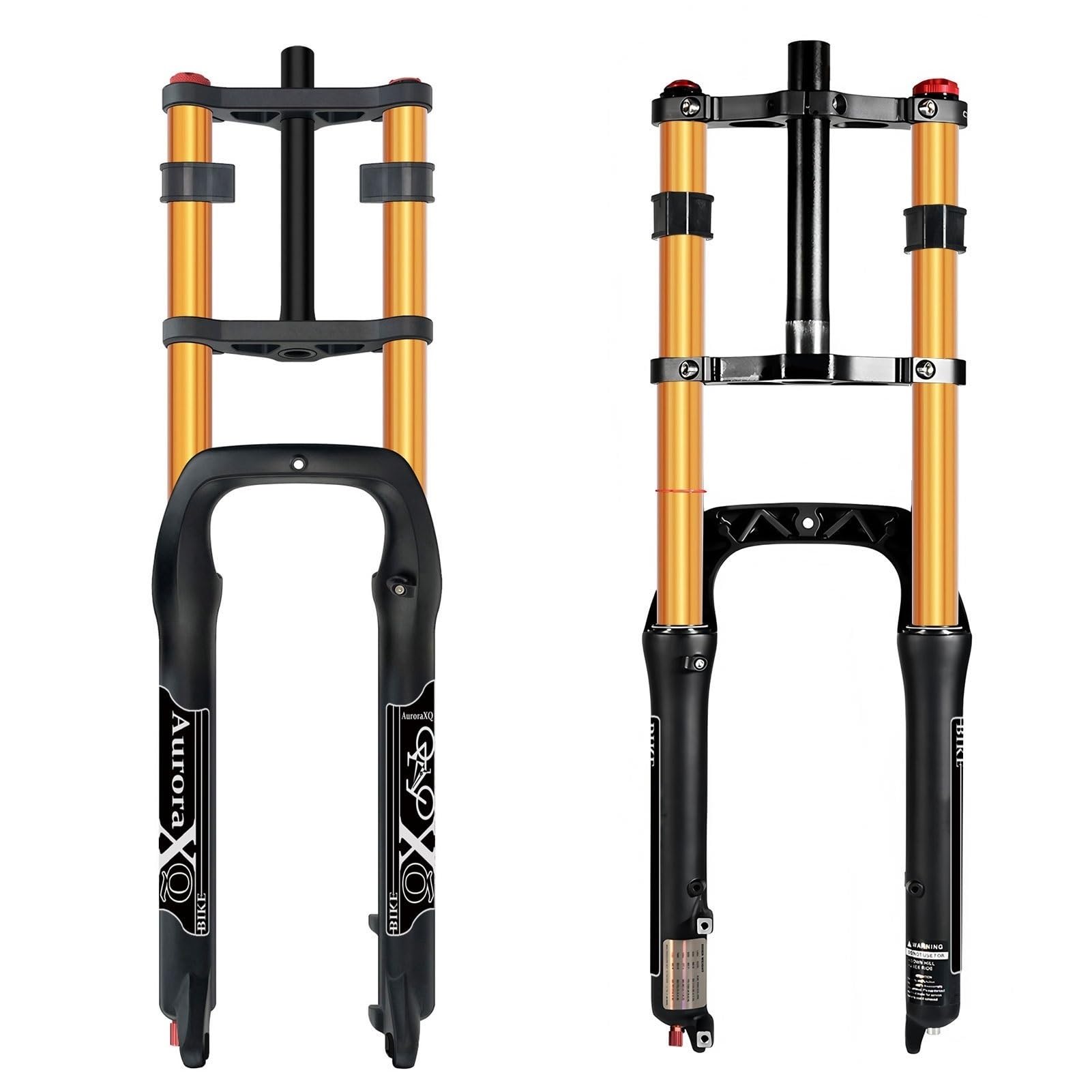 AuroraXQ Amortyzator Rowerowy Powietrzny 190mm Skok | Widełki Fat Tire 26x4.0 | Podwójna Korona | do E-Bike, MTB, Rowerów Śniegowych I Plażowych(Złoto,26 cali)