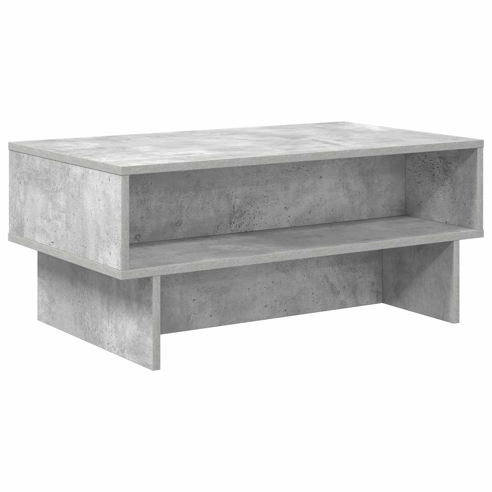 Mesa de centro de hormigón gris 80 x 46 x 35 cm con 2 estantes de madera de diseño moderno, robusta y duradera, pequeña mesa de salón para salón