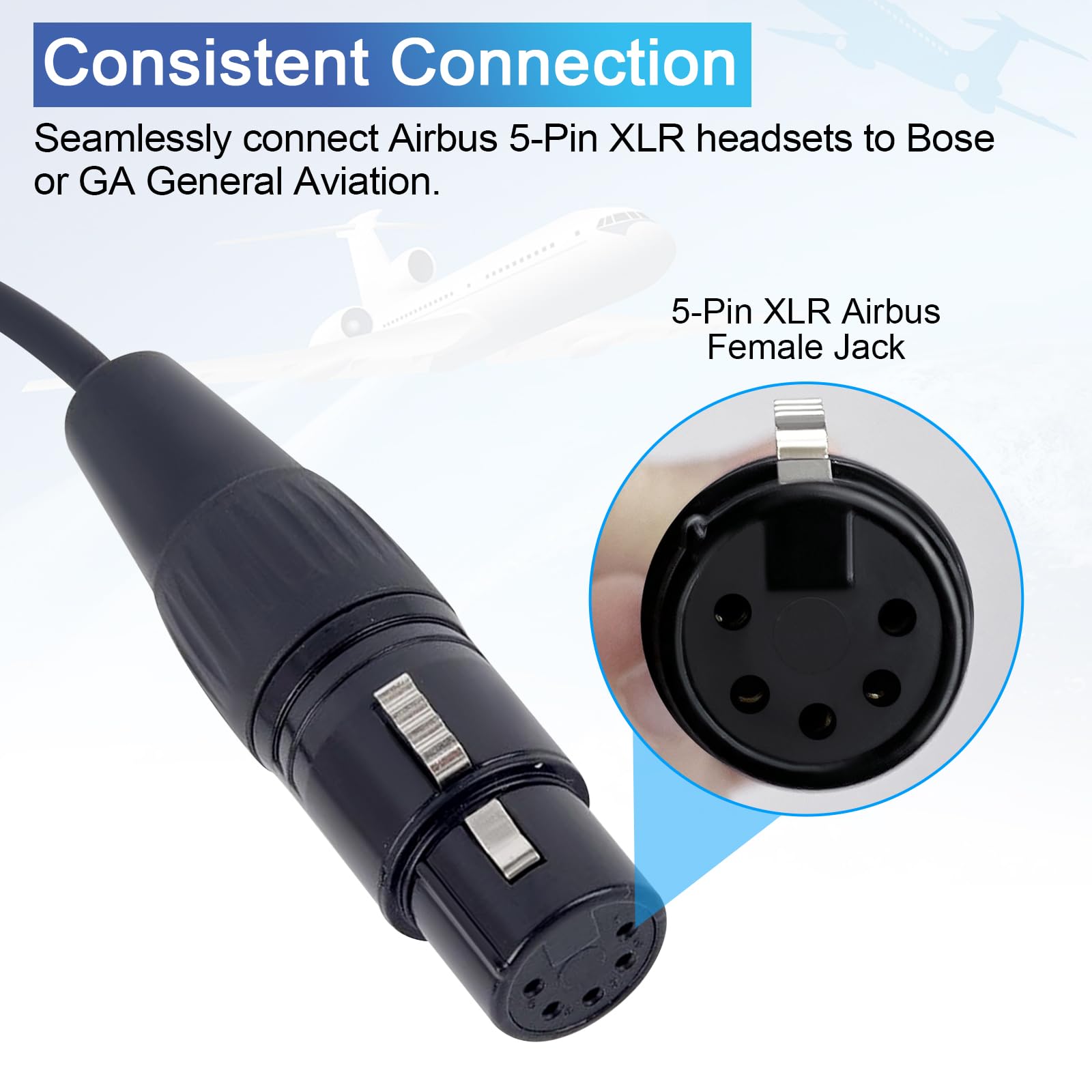 WODASEN Adattatore per cuffie aviation AB-GA 5 pin femmina Airbus XLR a GA Dual Plug Cavo connettore per pilota elicottero aviazione generale Adattatore per cuffie Twin Plug