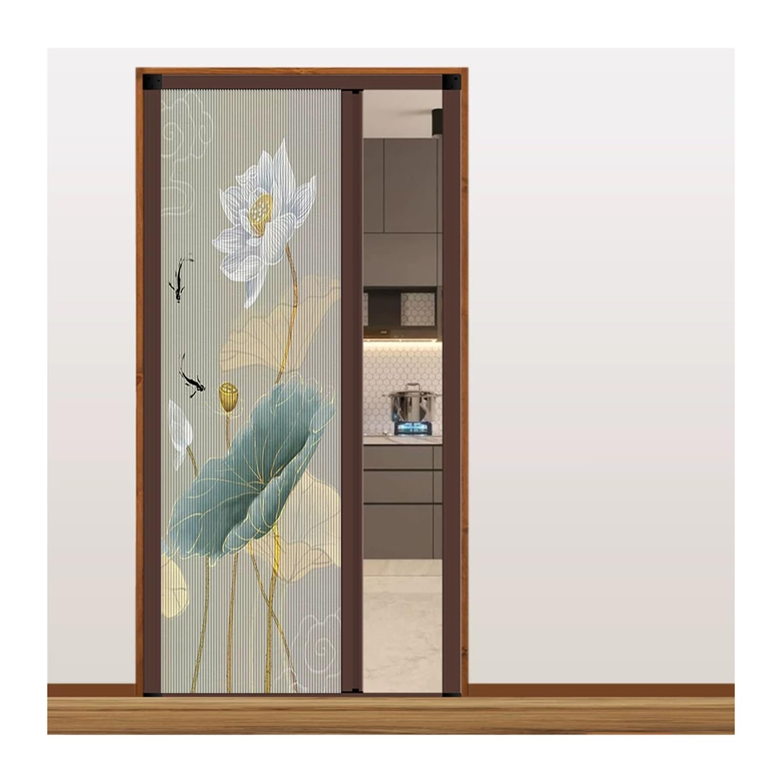 Renter Friendly No Drill Accordion Door, Honeycomb Fabric Partition, Waterproof Sliding Door for Rental Closet Shower Tiny Pantry(Brown Frame,80x220CM)