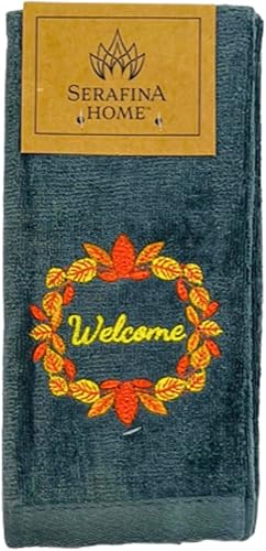 Miniatura 4 de Toallas decorativas para la punta de los dedos de la cosecha de otoño linda corona de bienvenida en felpa suave algodón gris naranja, juego de 2 12