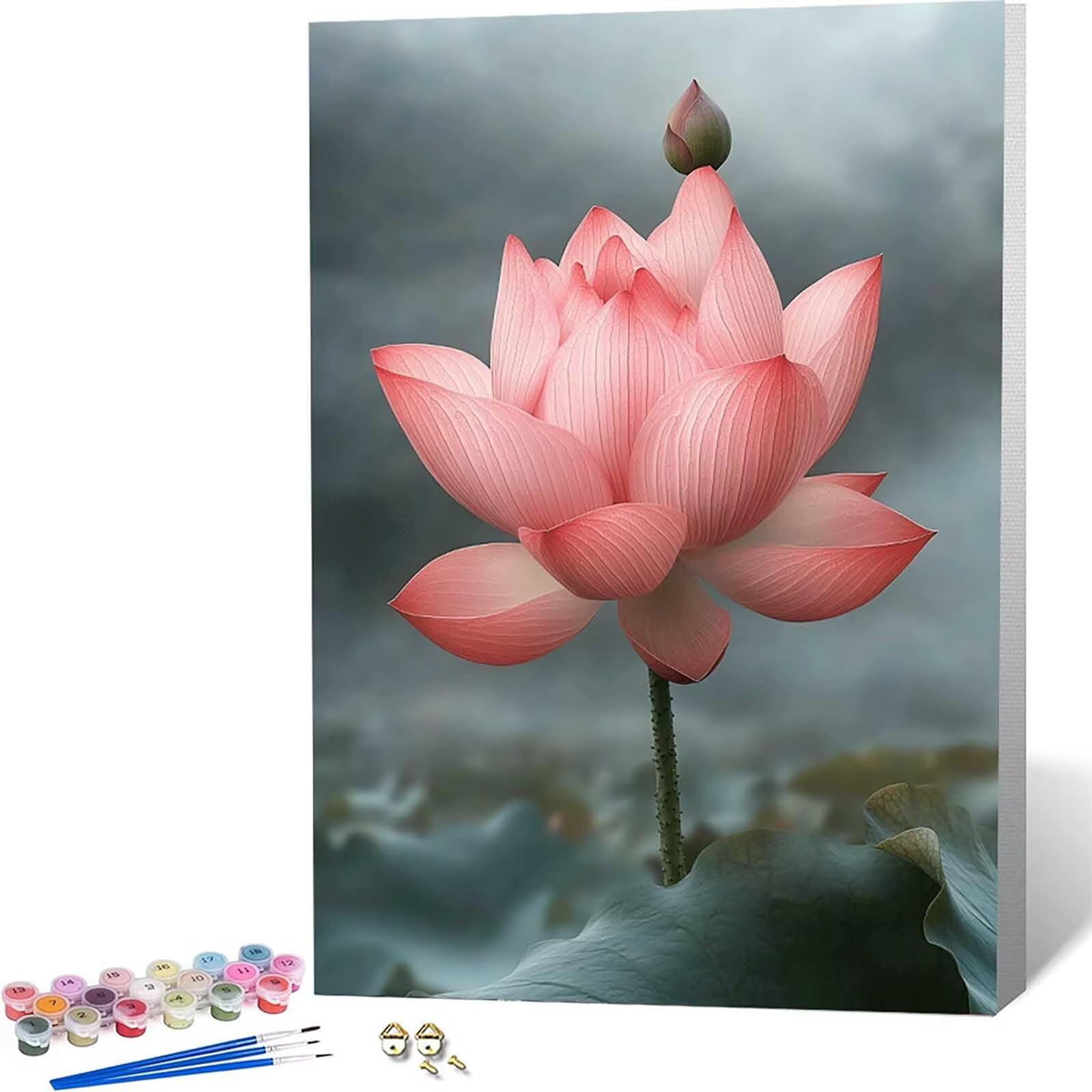 Malen Nach Zahlen Lotus Malen Nach Zahlen Erwachsene, Paint by Numbers Anlage Paint by Numbers Adult Anfänger DIY Leinwand Ölgemälde Set mit Pinsel und Acrylfarben für Zimmer Deko 70 x 95cm -zjn260452