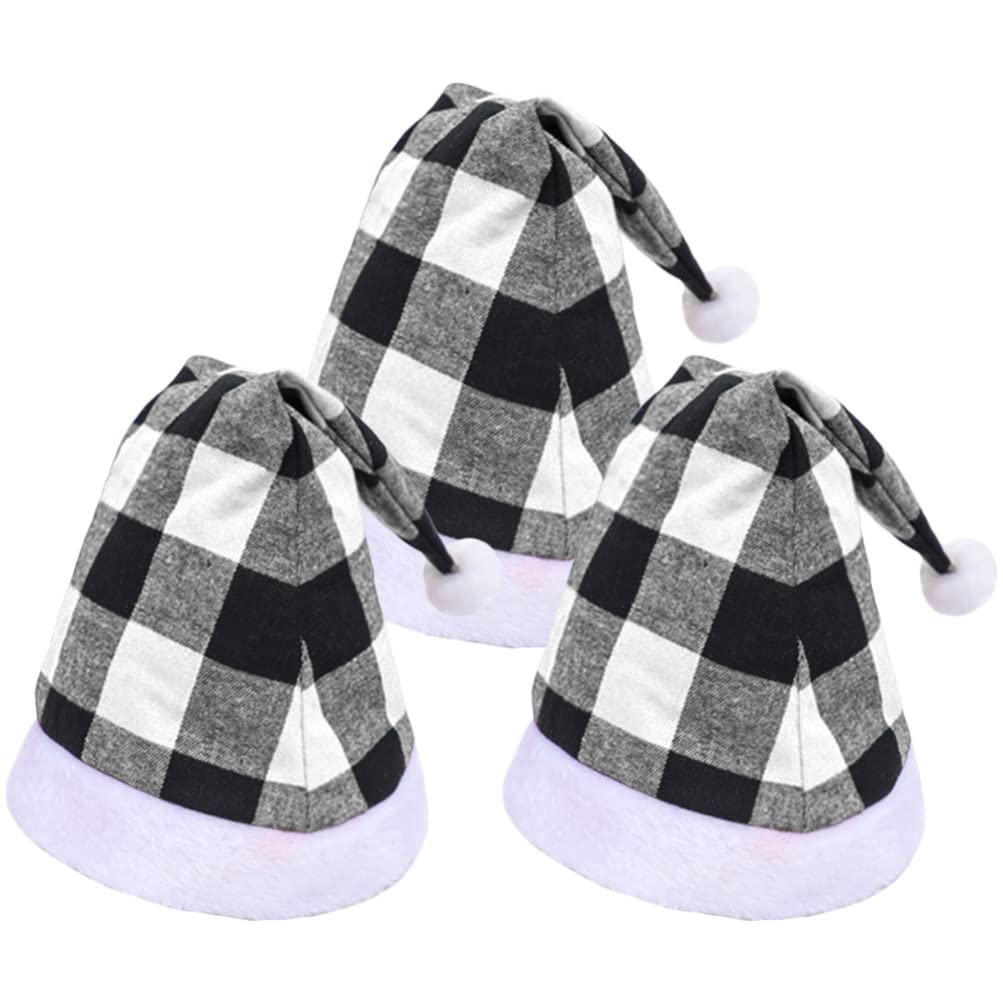 Photo 1 of Abaodam 3 Pieces Christmas Santa Hat Red and Black Check Santa Hat Christmas Plaid Santa Hat for Adults Christmas Holiday