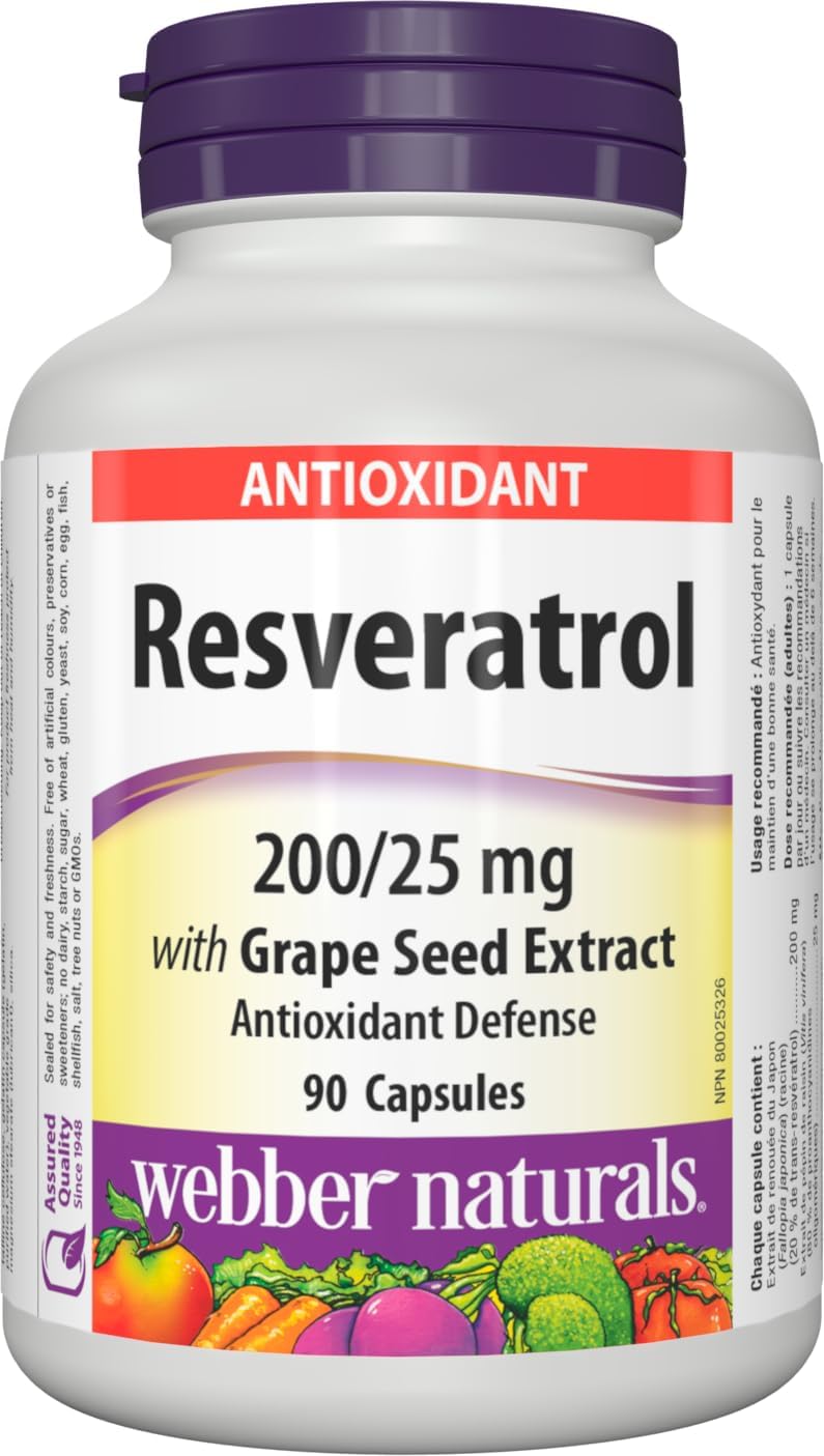 Webber Naturals Resveratrol with Grape Seed Extract, 200mg/25mg, 90 capsules