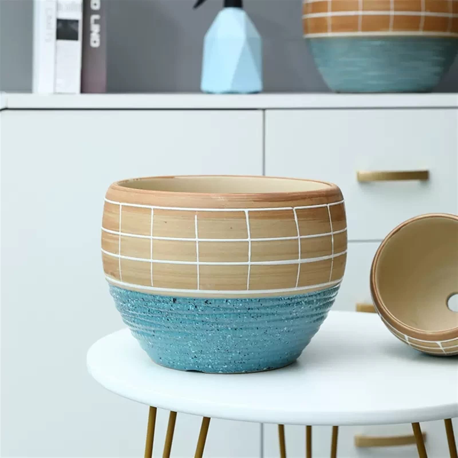 Doniczka Ceramiczna doniczka na rośliny Duża doniczka do sadzenia Wewnątrz Na zewnątrz - Sadzarka do drzew Doniczka Retro Okrągłe Dekoracyjne doniczki Pojemnik z otworami spustowymi Doniczka do sadzen