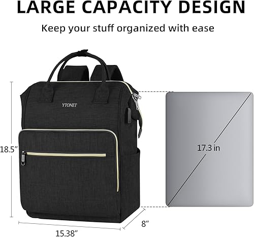 Miniatura 2 de Ytonet Mochila para laptop para mujer, mochila grande de 17.3 pulgadas para mujer, bolsa de viaje con compartimento para laptop, puerto de carga