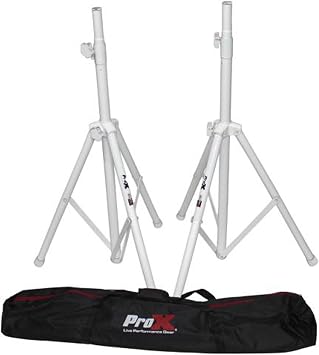 Prox Cases Prox T-Ss28P White Heavy-Duty All Metal Speaker Tripod Stand Set of 2, 4-7 Ft. 44"-84" Cloud Series