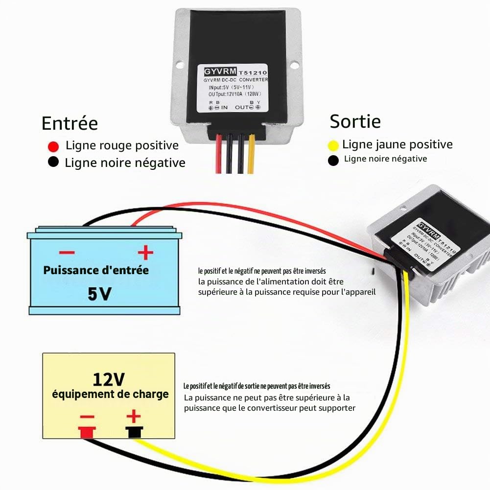 DC-DC Module Convertisseur de Puissance Elévateur Transformateur de Tension Imperméable Entrée 5-11V Sortie 12V 10A 120W
