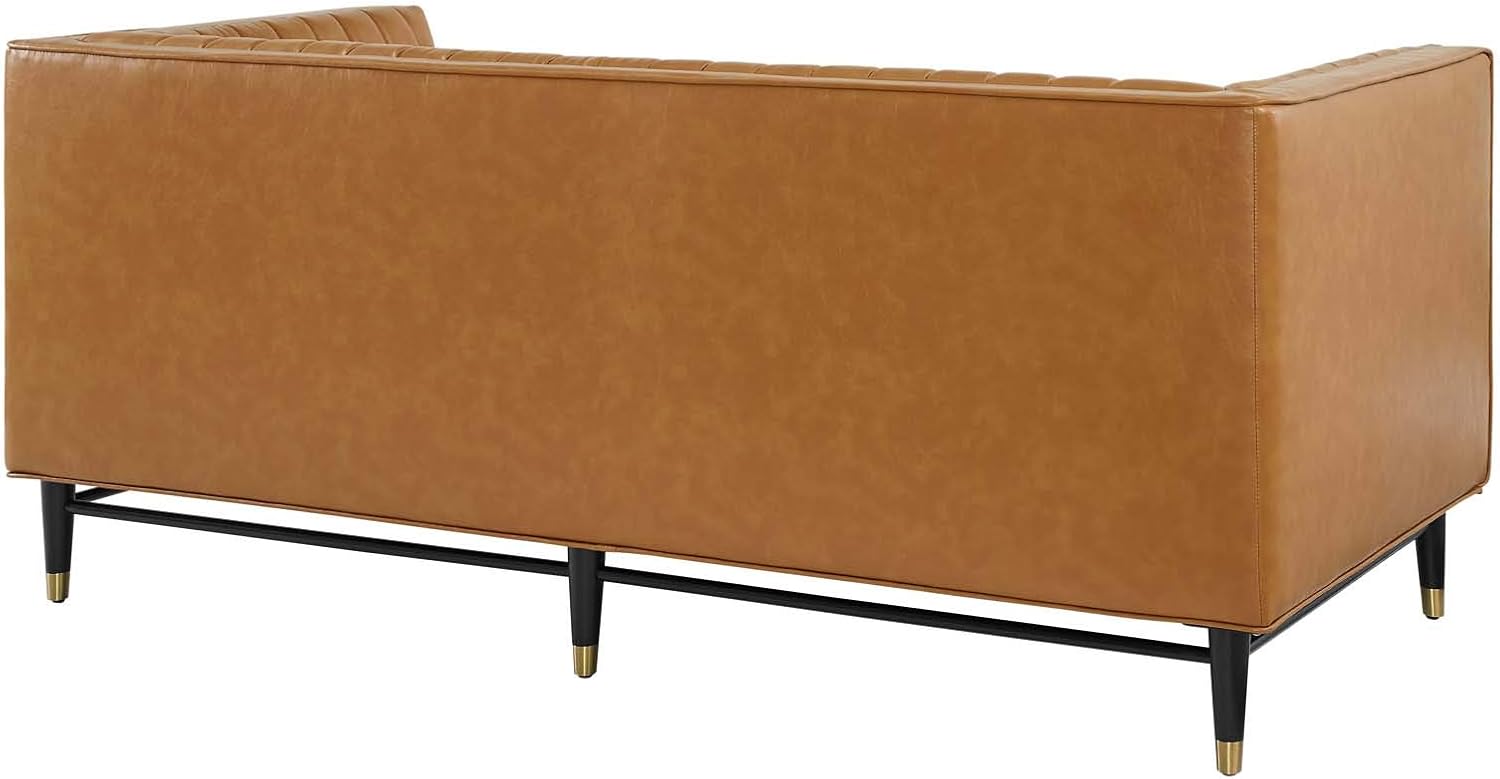Modway Devote Channel Tufted Vegan Leather Loveseat in Tan