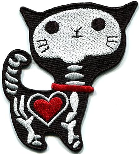Black X-Ray cat kitten kitty retro bad luck punk goth creepy embroidered applique iron-on patch new