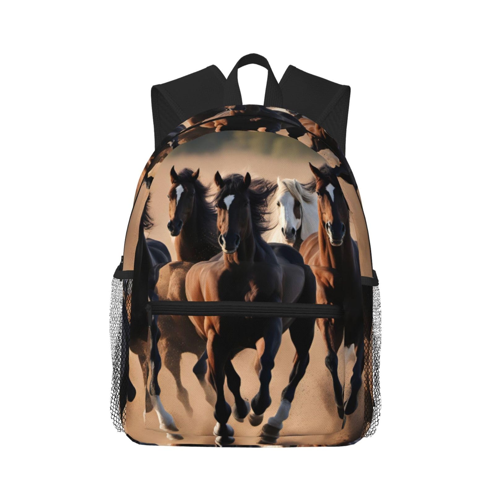 Sac à dos noir Running Horses : bagage décontracté de taille unique - 8