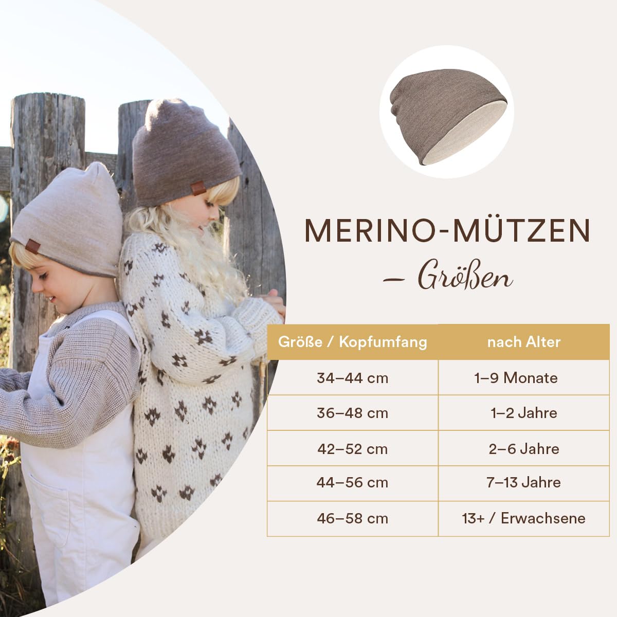MayLily Merino Baby mütze - Doppelseitige Beanie aus 100% merinowolle - Hergestellt in EU – Handgefertigt – Hypoallergen – Temperaturregulierend für Sommer und Winter