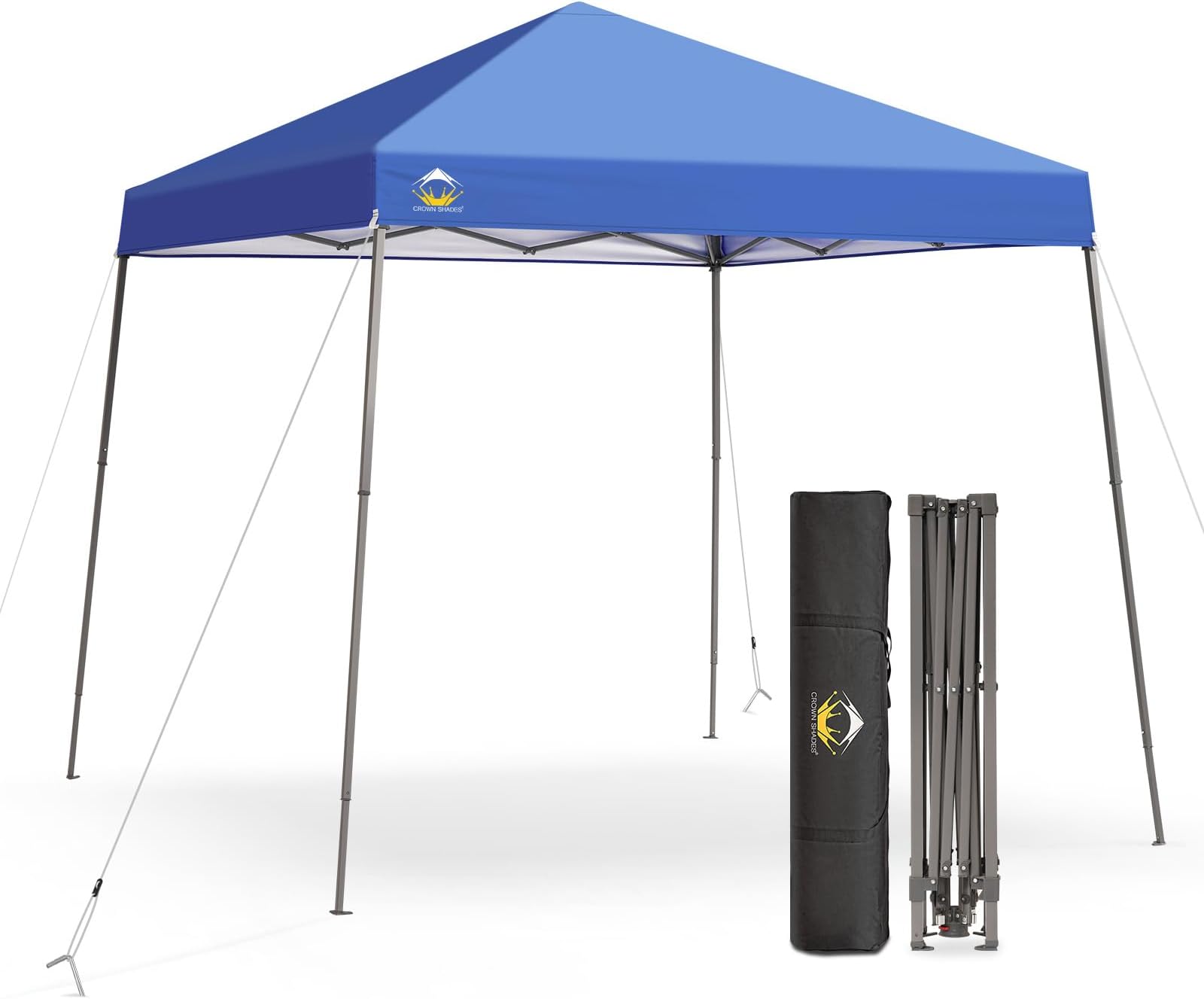 CROWN SHADES 8x8 Pop Up Canopy Tent, Slant Leg Outdoor Canopy with Carry Bag, Beach Tent, Sports Shelter(Blue)