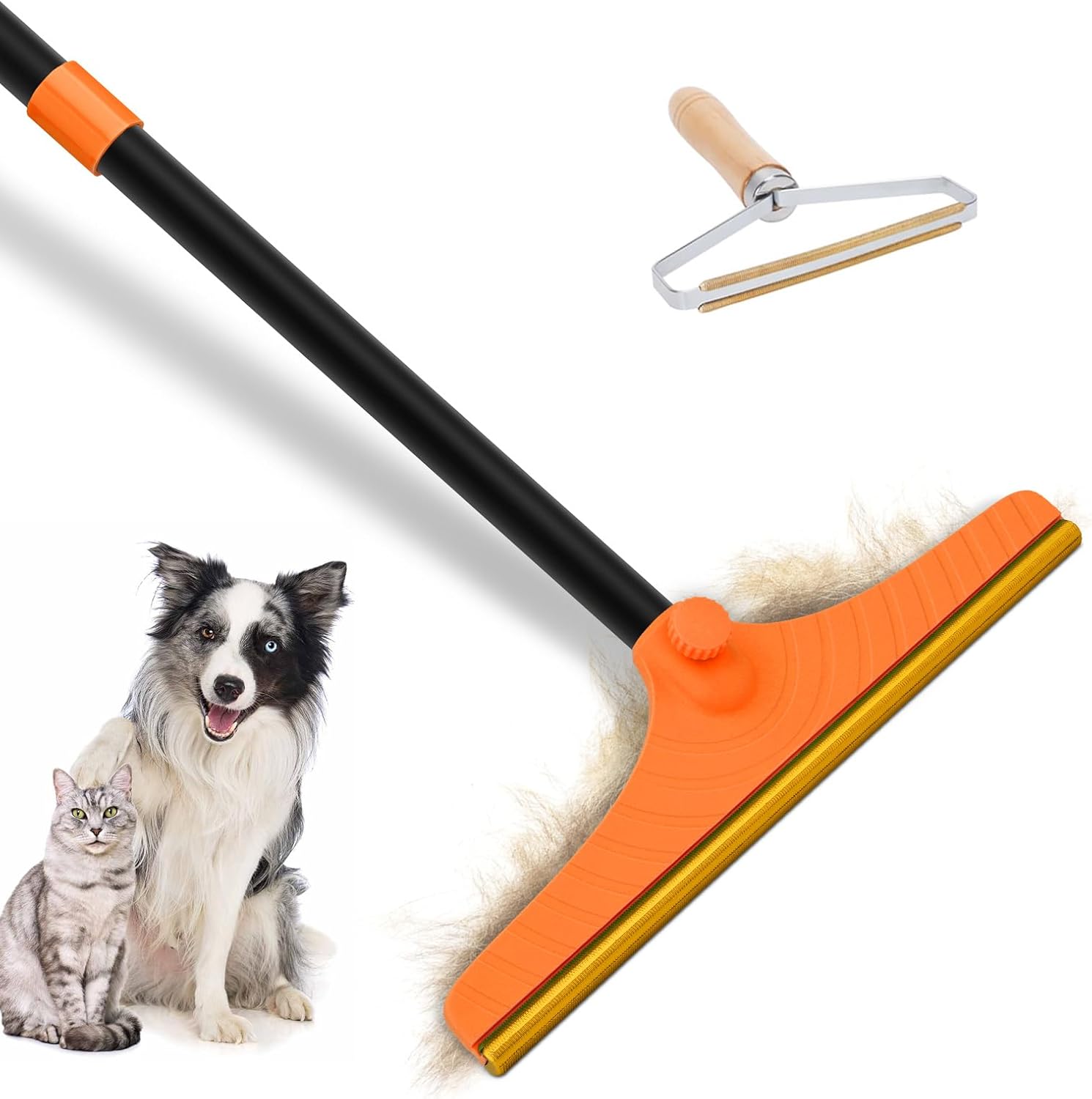Eaersan Carpet Rake for Pet Hair Removal - Reusable Pet Hair Remover, 60” Adjustable Long Handle Cat Dog Carpet Rake Scraper, Dog Hair Rake Brush for Rugs, Mats, Couch