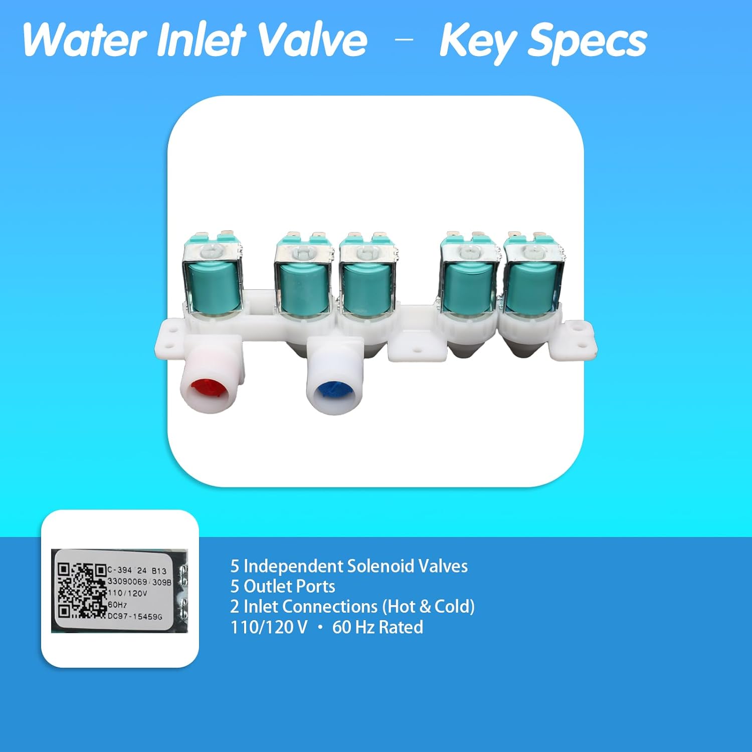 WA456DRHDWR/AA WA45K7600AW/A2 WA45K7600AW/AA WA48J7770AP/A2 WA50F9A7DSW/A2 WA52J8700AP/A2 Washer Water Inlet Valve for Samsung