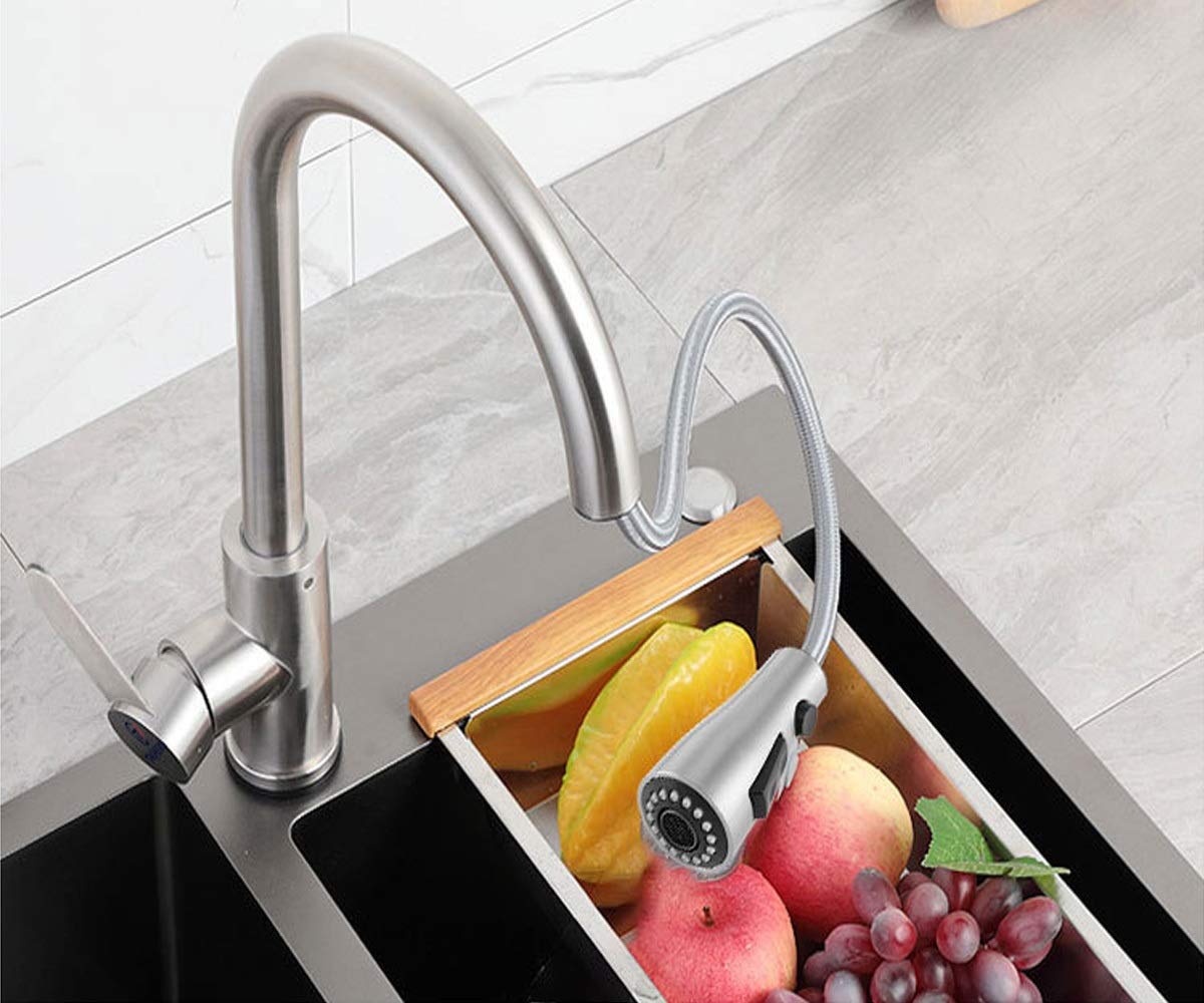 Évier de cuisine coulissant sans plomb avec mitigeur de salle de bain en acier inoxydable