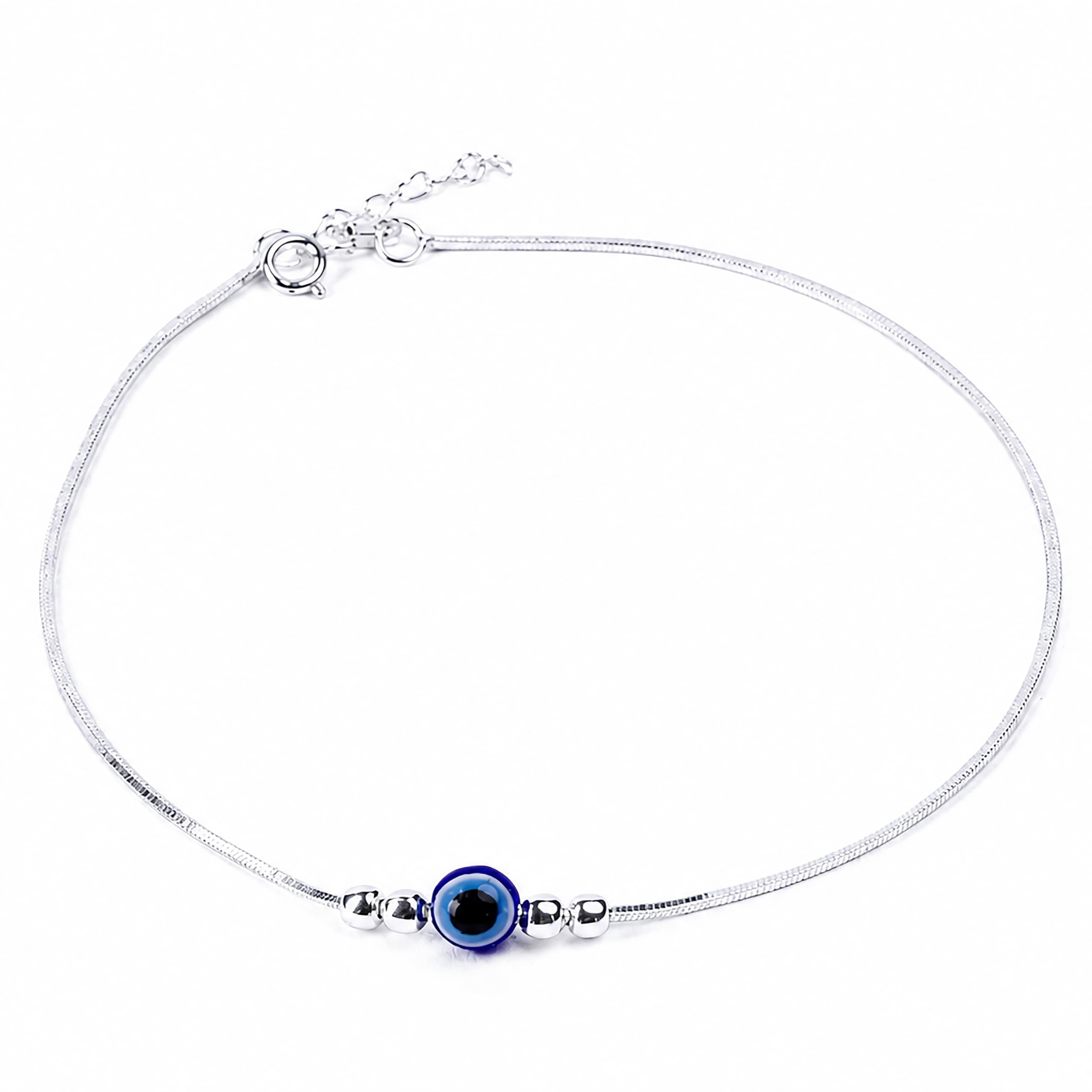 SWANYA 925 Sterling Silver Evil Eye Anklet Chain for Women and Girls | Premium Adjustable Payal | Premium Silver Jewelry Gift | 6 Month Plating Warranty (Pack of 1)-image-35