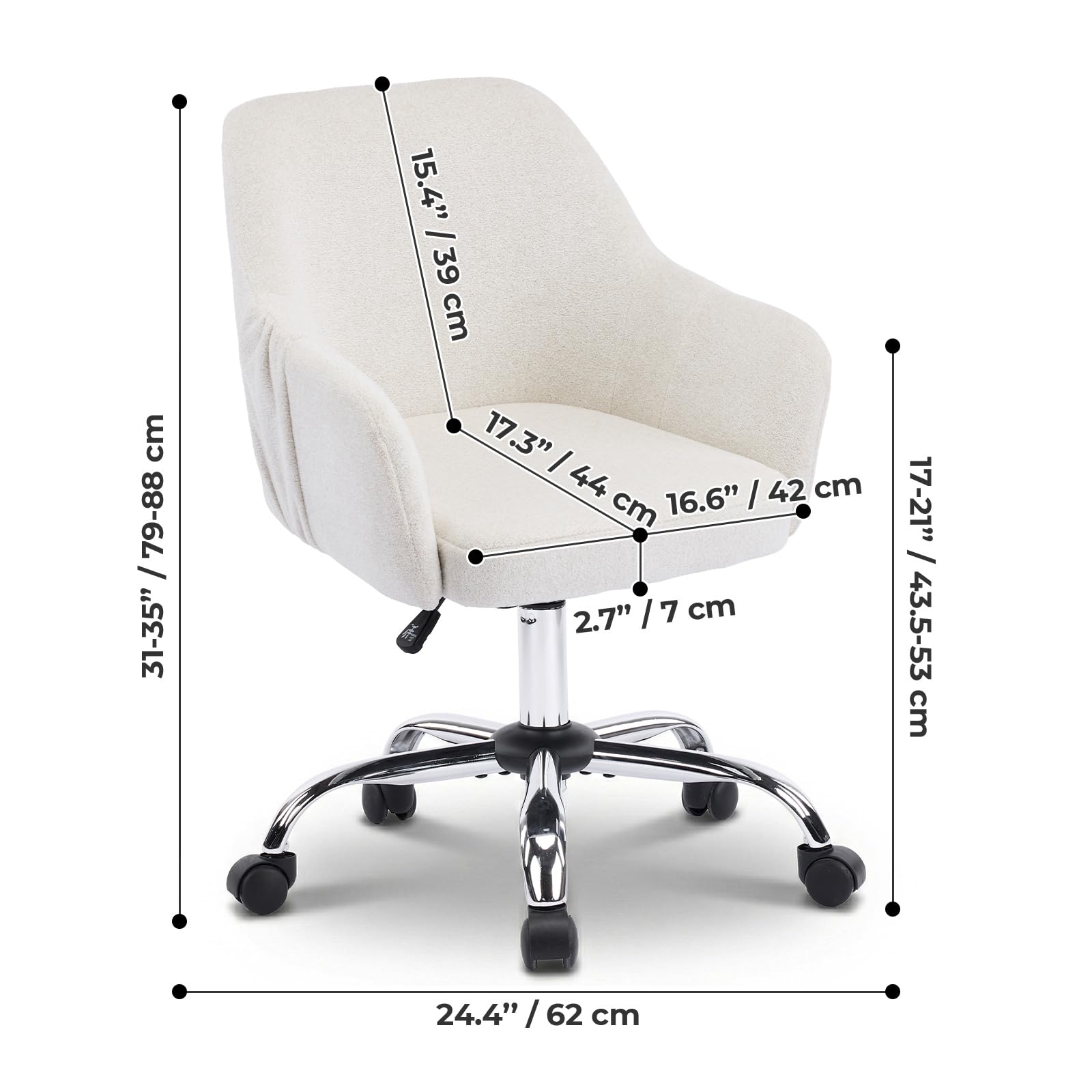 LEADZM Schreibtischstuhl, Bürostuhl, Drehstuhl, Sessel, Weiß | Homeoffice Stuhl, höhenverstellbar, Snowflake Velvet, für Arbeitszimmer, Schlafzimmer