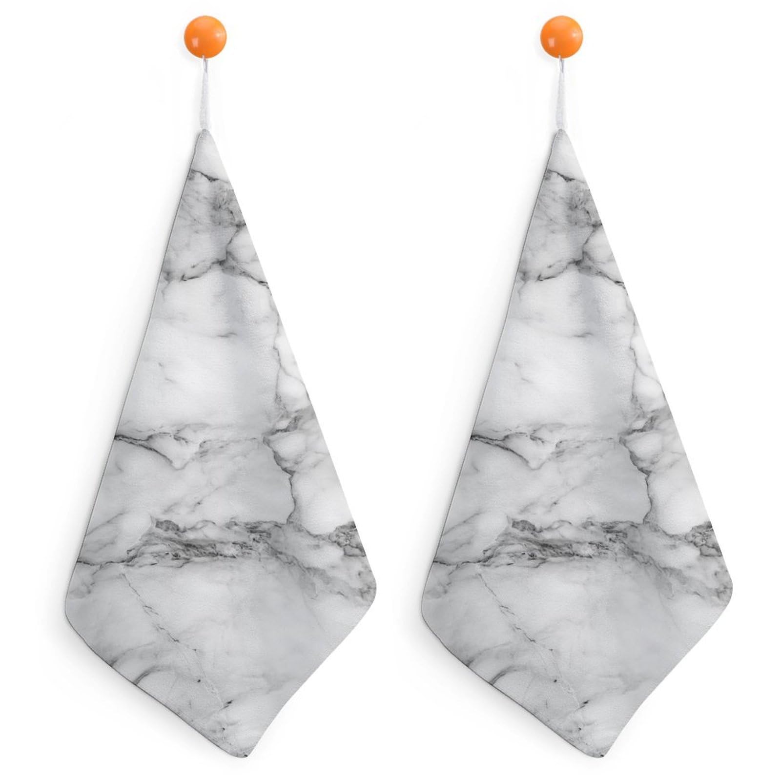 Jubonexis White Marble Small Hand Towel with Hanging Loop 2 PCS Absorbent Soft Wash Cloth for Kitchen Bathroom