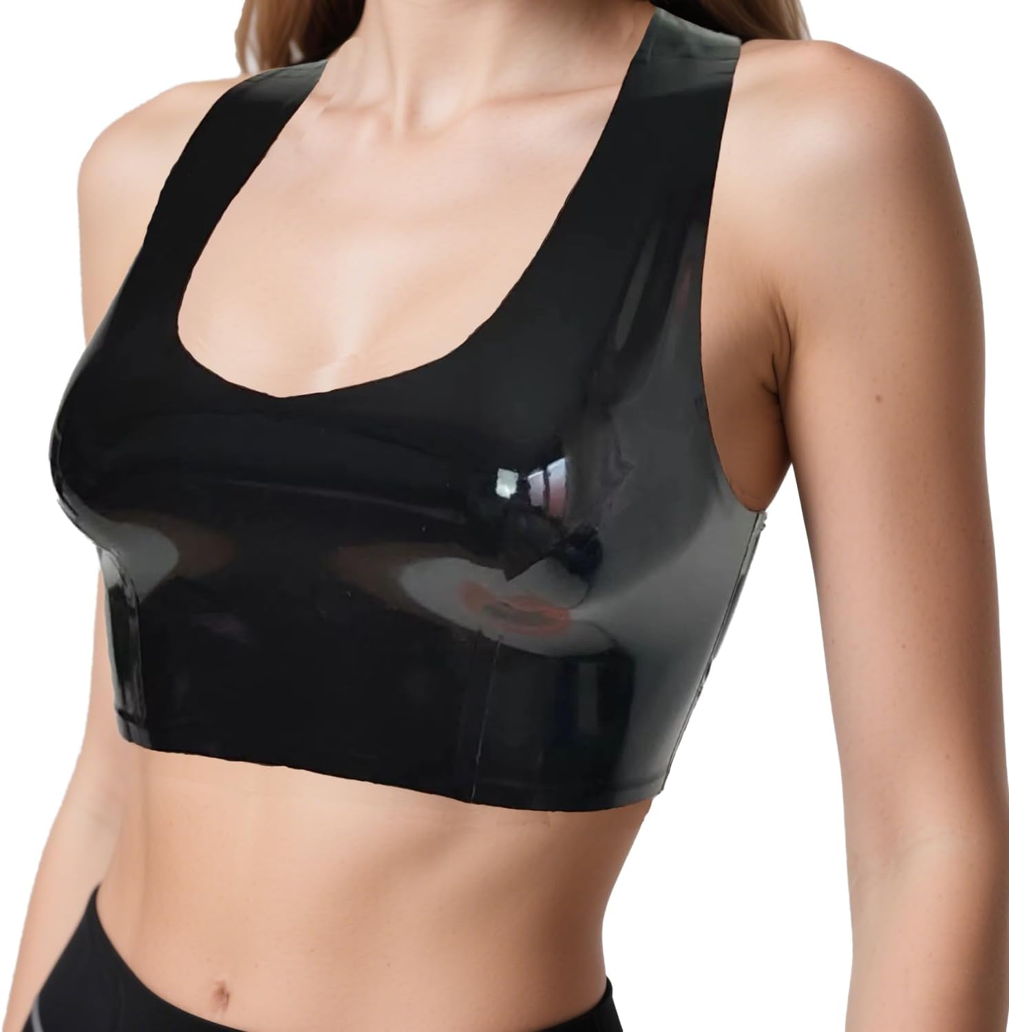 Womens Latex Rubber Vest Tops,Black Female Latex Rave Outfit Clubwear Corset Waistcoat Camisole Crop Top