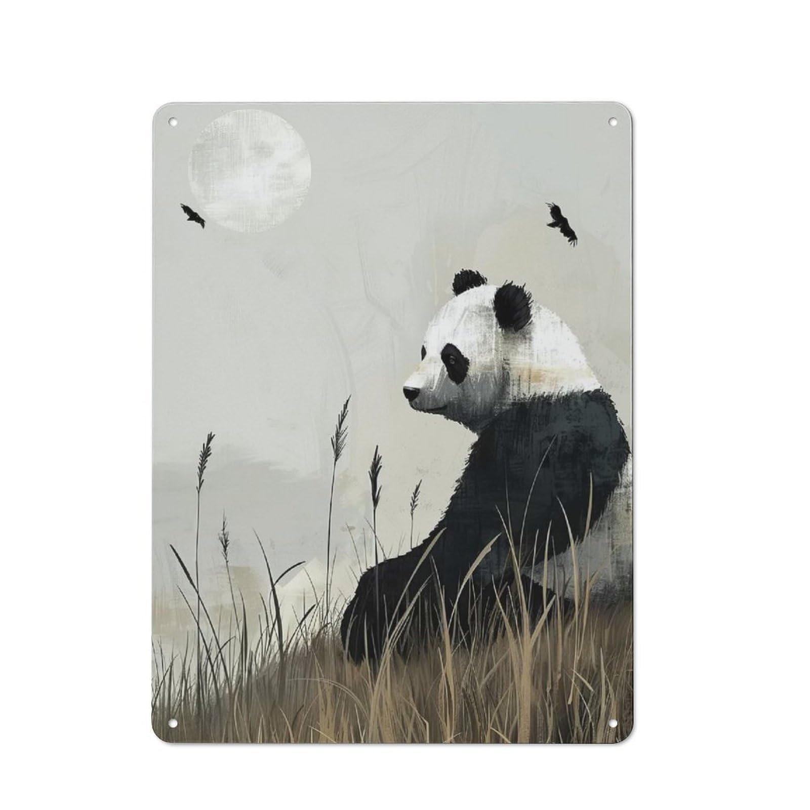 Junmoney Panda In Tall Grass For Dining Room Or Kitchen, Rustic Tin Sign 40X30cm, For Winter Room Styling In Dining Room And Kitchen
