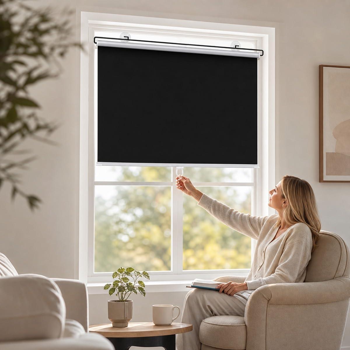 Tende Oscuranti per Finestre con Ventose, Tenda a Rullo Oscurante Senza Fori, Parasole Retrattile Protezione Solare, Termica Isolante per la Privacy, per Ufficio Casa Bagno(65Wx125H cm)