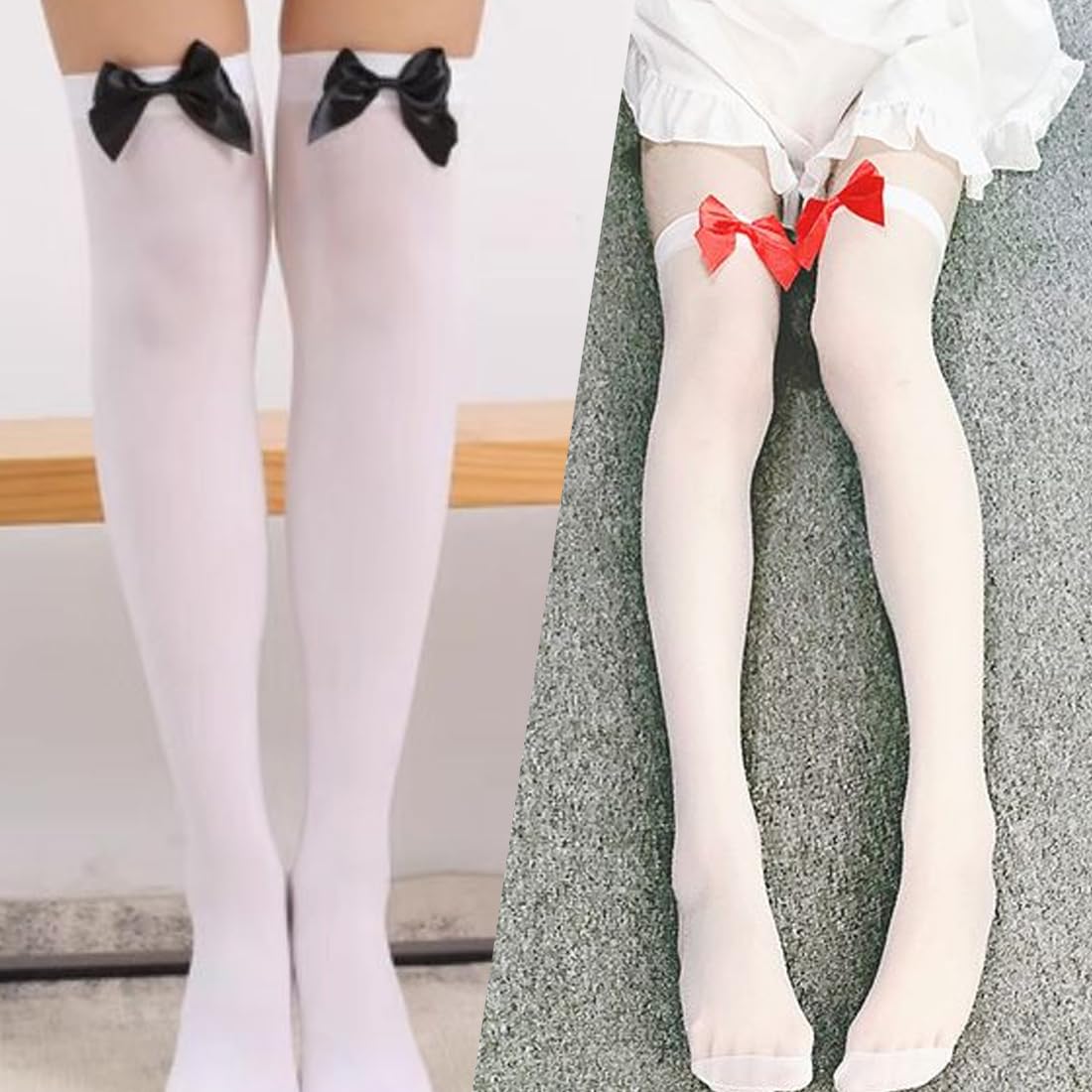 FYMNSI Calze Lunghe Al Ginocchio Per Donna E Ragazza - Scaldamuscoli In Cotone Con Fantasia Pois E Foglie, 52 Cm, Taglia Unica - 3