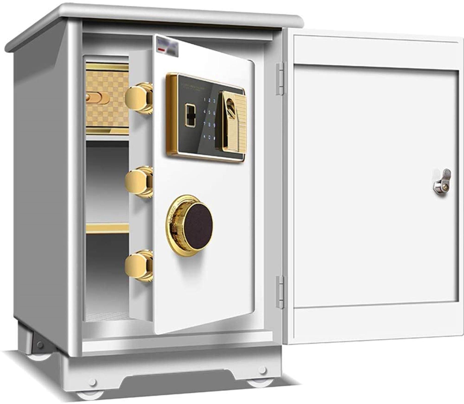 Scatola di Sicurezza Digitale Elettronica Cassetta di Sicurezza biometrica per Impronte digitali Home Acciaio S, Display a LED, per Ufficio Hotel (Bianco A)