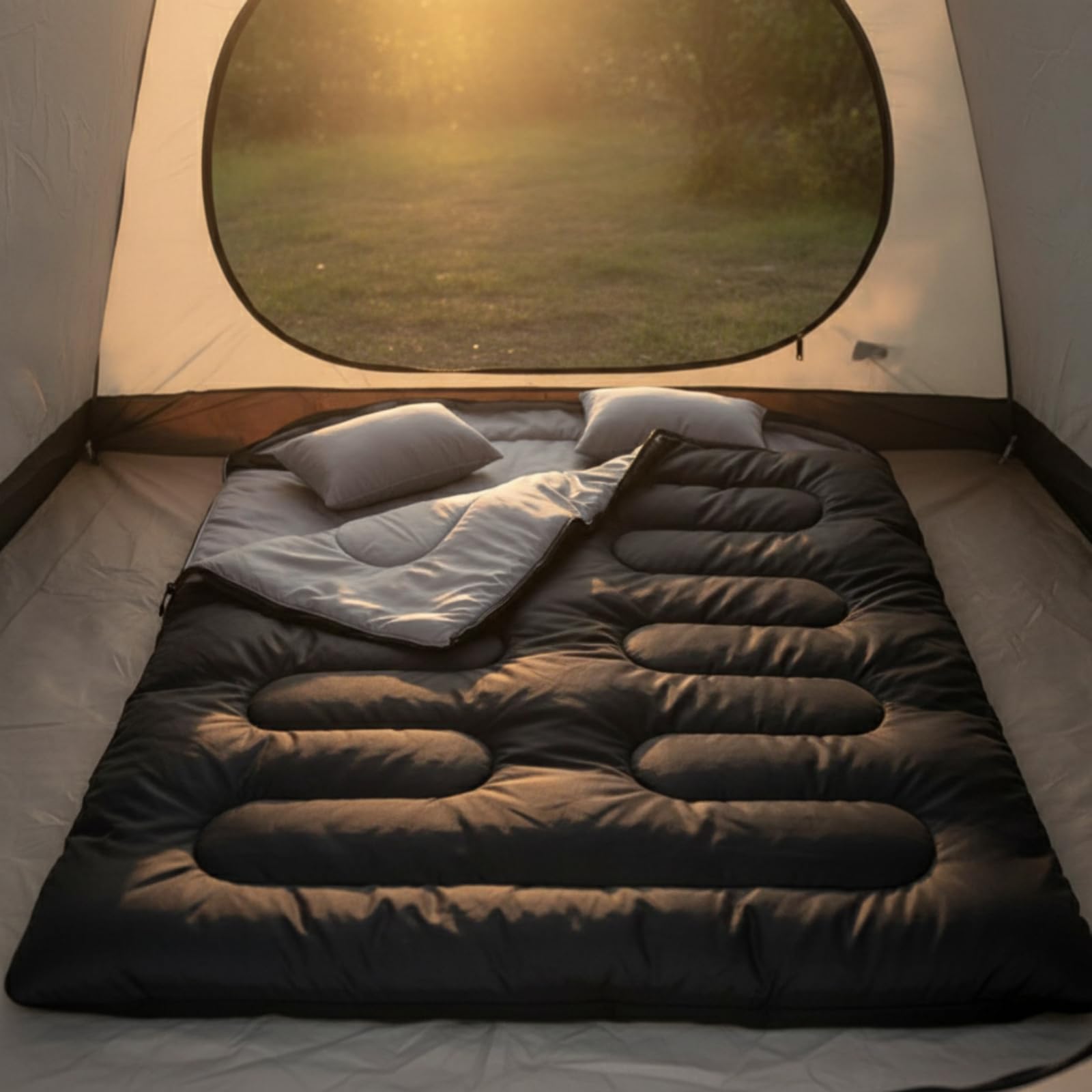 Saco Dormir Doble Amplio Saco Dormir con Capucha Extralargo para Camping, Senrismo