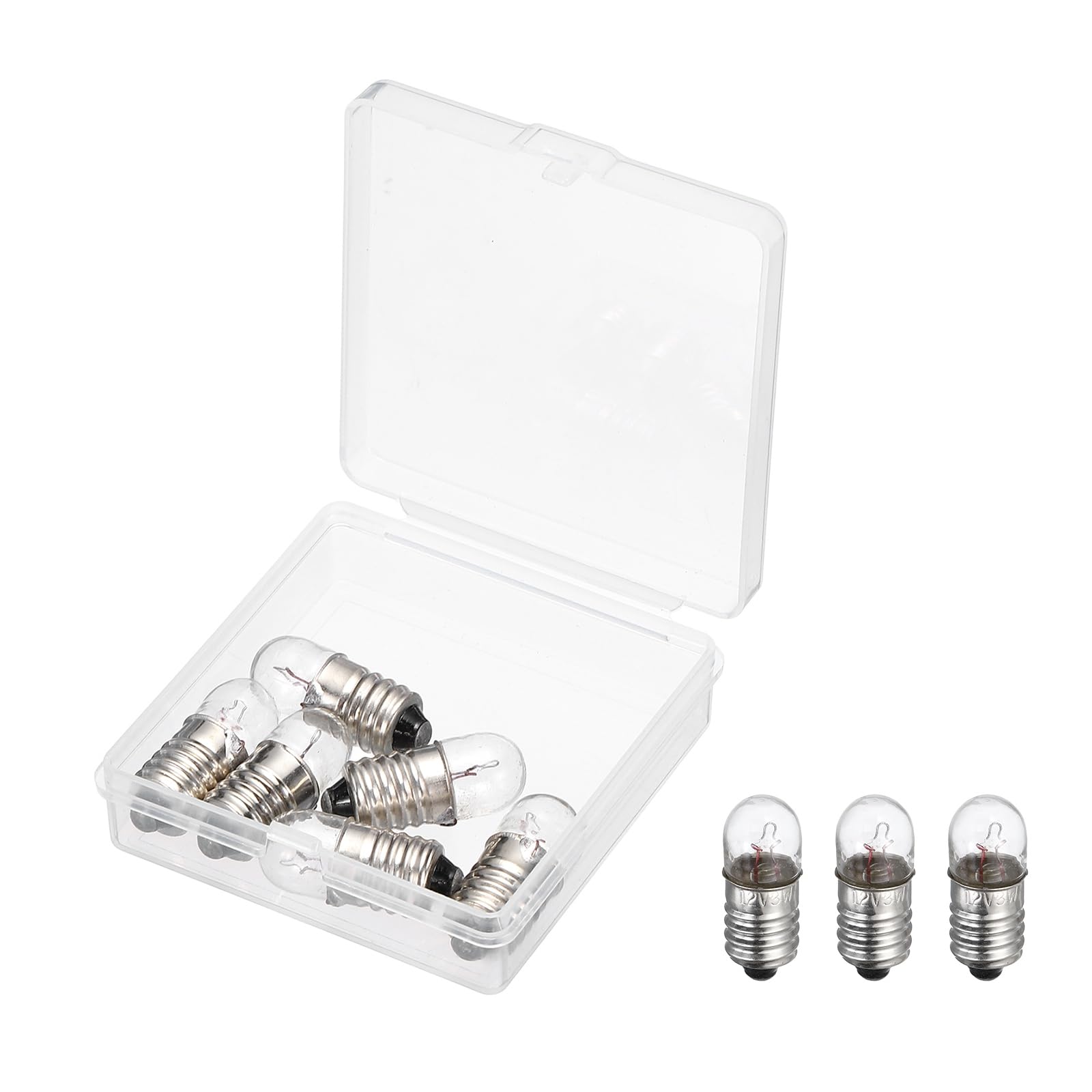 sourcing map 6 Pcs E10 Miniature Screw Base Light Bulbs, 12V 0.25A Mini Light Bulbs Flashlight Replacement Lamp 3W with Box for Home DIY Circuit Electrical Experiment, Warm Yellow Light