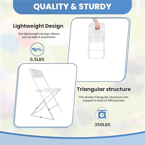 Miniatura 6 de 10 Pack White Folding Chairs with 350 lbs Capacity, Durable Metal Frame & Thick Plastic Seat, Versatile Foldable Chairs for Office, Patio, Party,