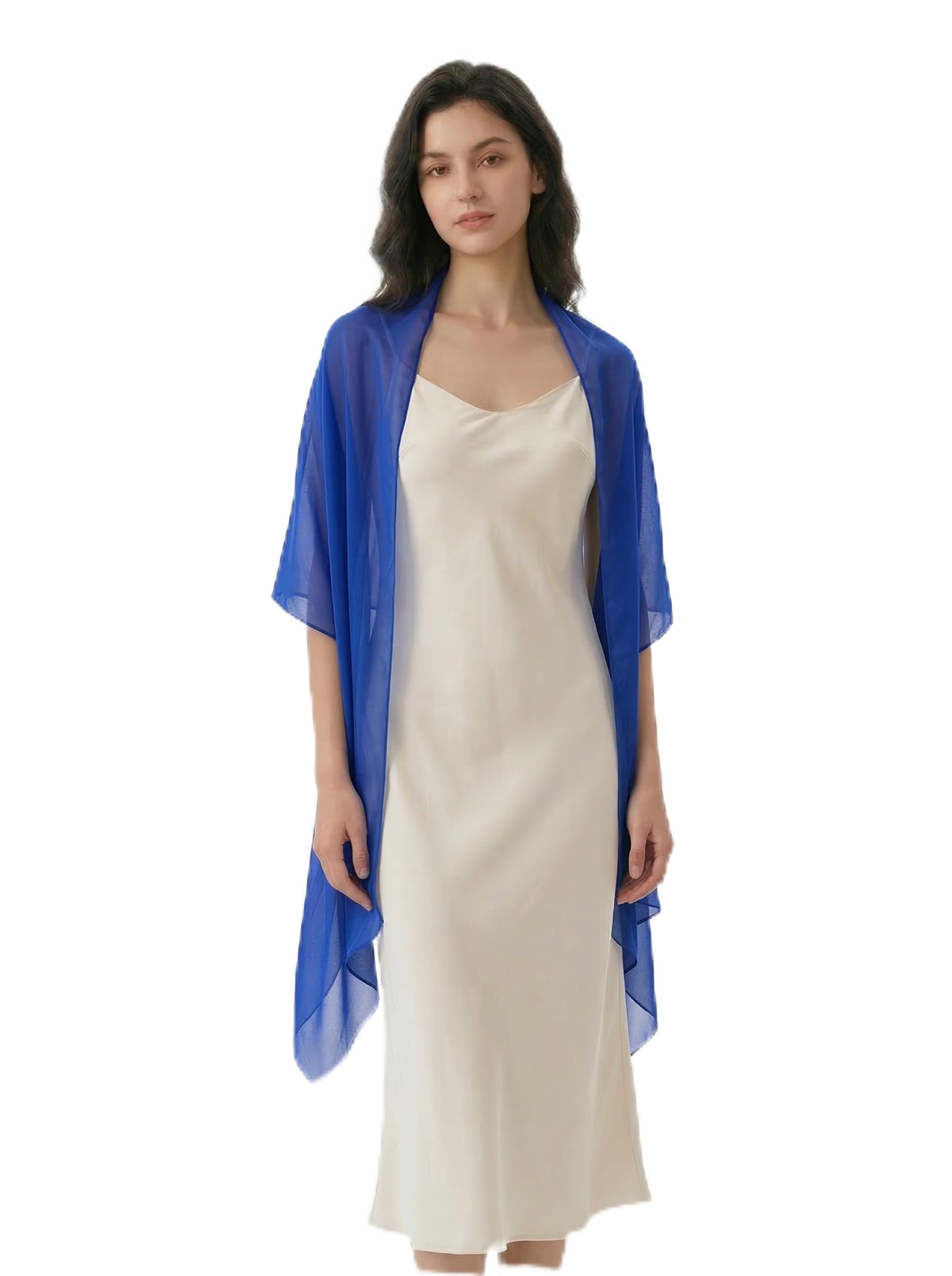 Flora Women's Royal Blue Chiffon Bridal Bridesmaid Shawl Prom Wrap Draping Stole,90" L (Royal Blue)