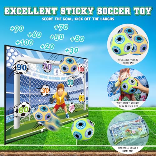 Image of DRAMATION Soccer Games for Kids Ages 3-12, Soccer Toys with 59*39.4'' Tapestry Soccer Goal and 3 Sticky Soccer Balls, Indoor and Outdoor Soccer Shooting Training Toys for Boys 2026 Soccer Party Favors
