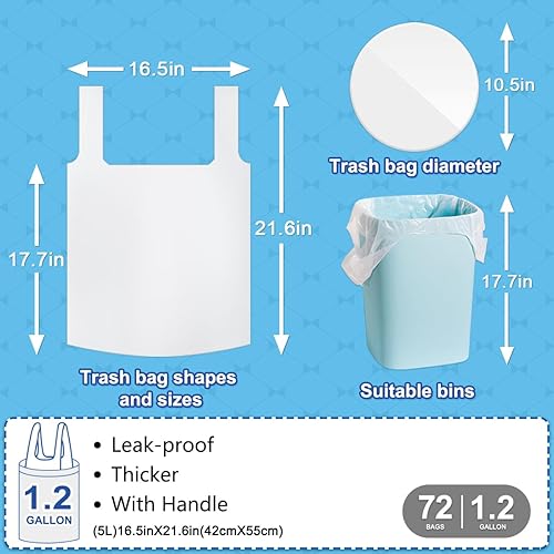 Miniatura 2 de Bolsas de basura pequeñas con asa de corbata, bolsas de basura de baño de 1.2 galones, mini bolsas de basura para dormitorio, oficina, inodoro,