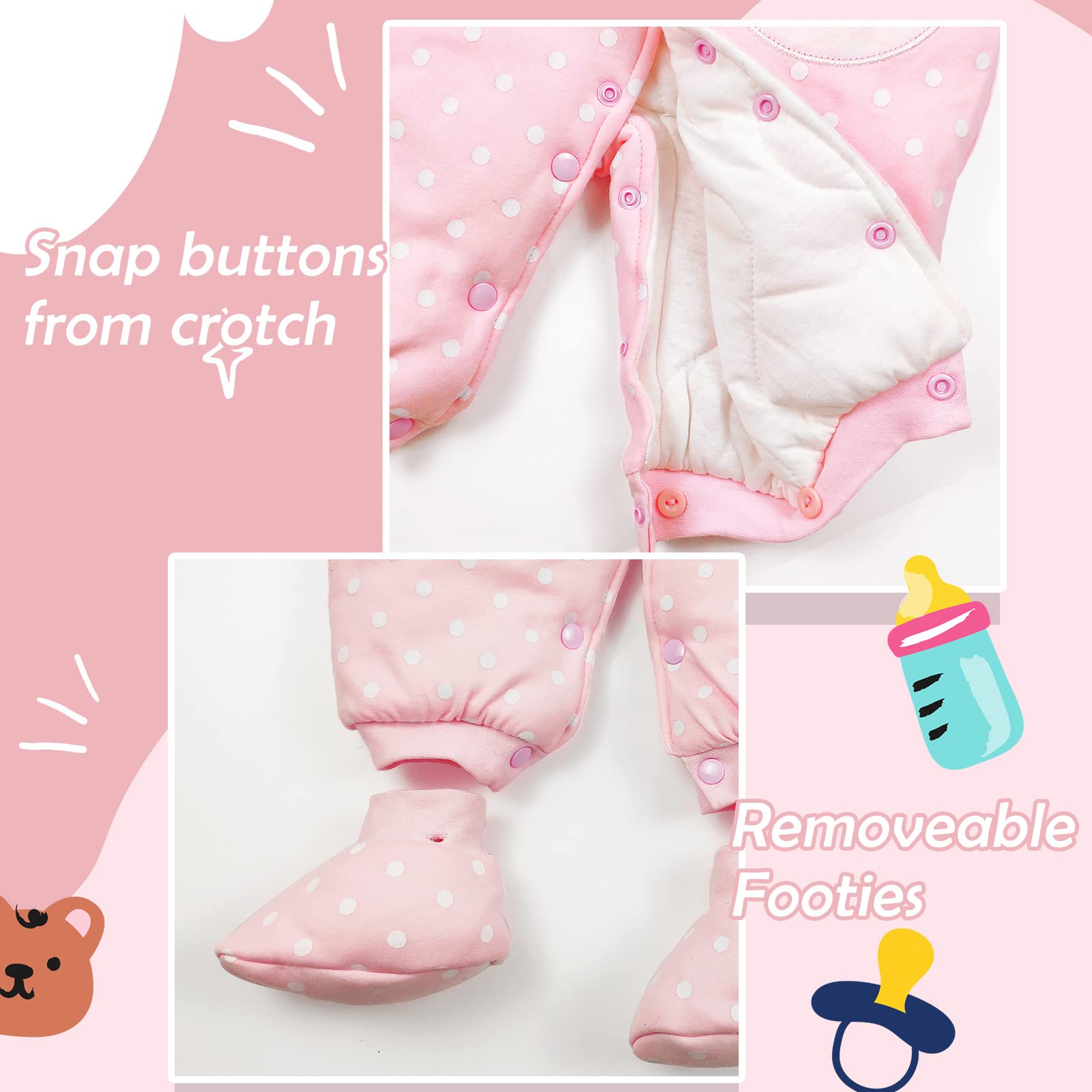 Bambino Ragazze Pagliaccetto con Cappuccio Scarpe Tute da neve Jumpsuit Inverno Caldo Tutine Set, Panda 6-9 Mesi