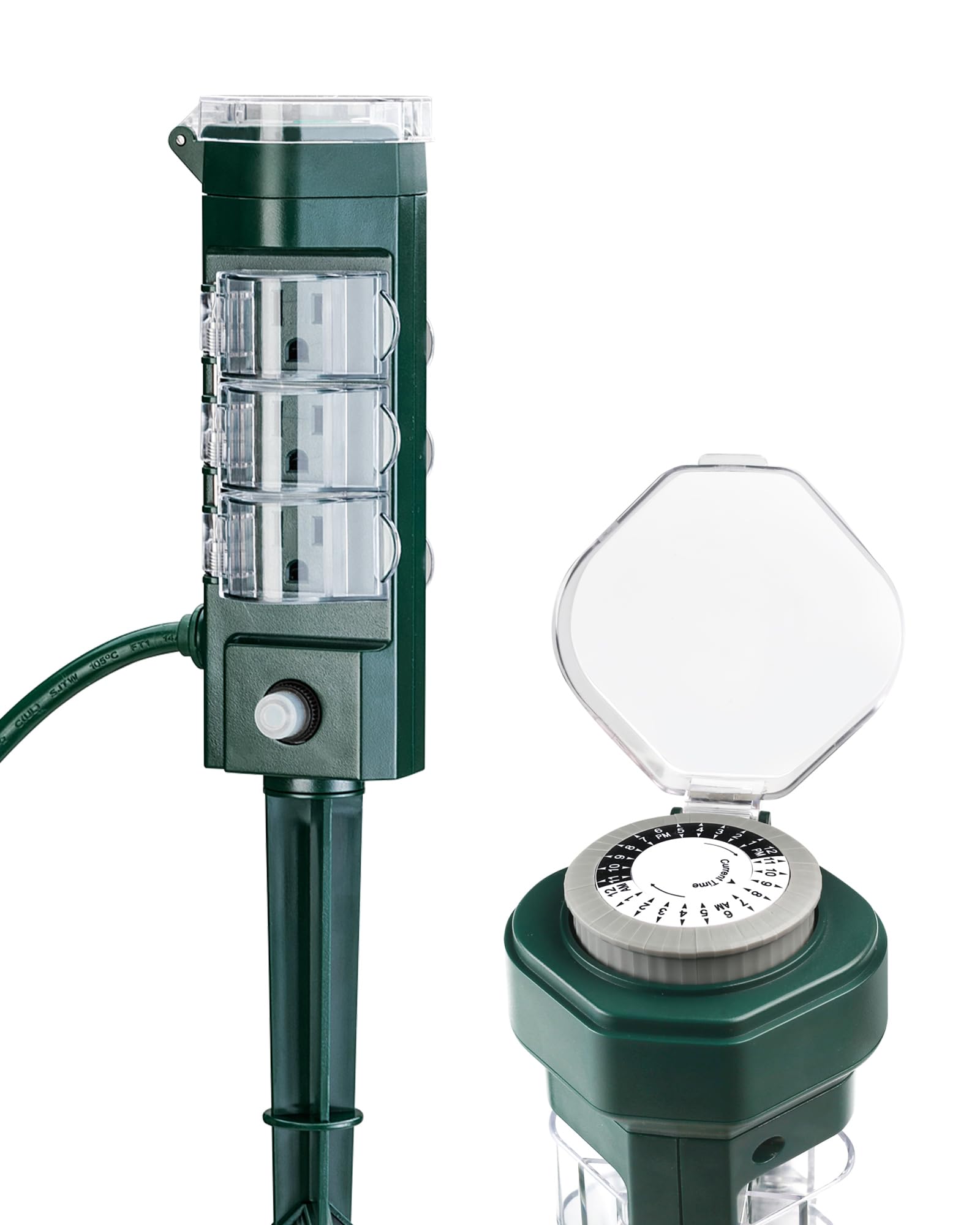 HBN 24 Hour Mechanical Outdoor Tmer for Lights Waterproof,6 Outlets Power Yard Stake for Halloween/Christmas Decorations,Outside Power Strip for Yard Garden,6 ft Extension Cord,1875W/15A