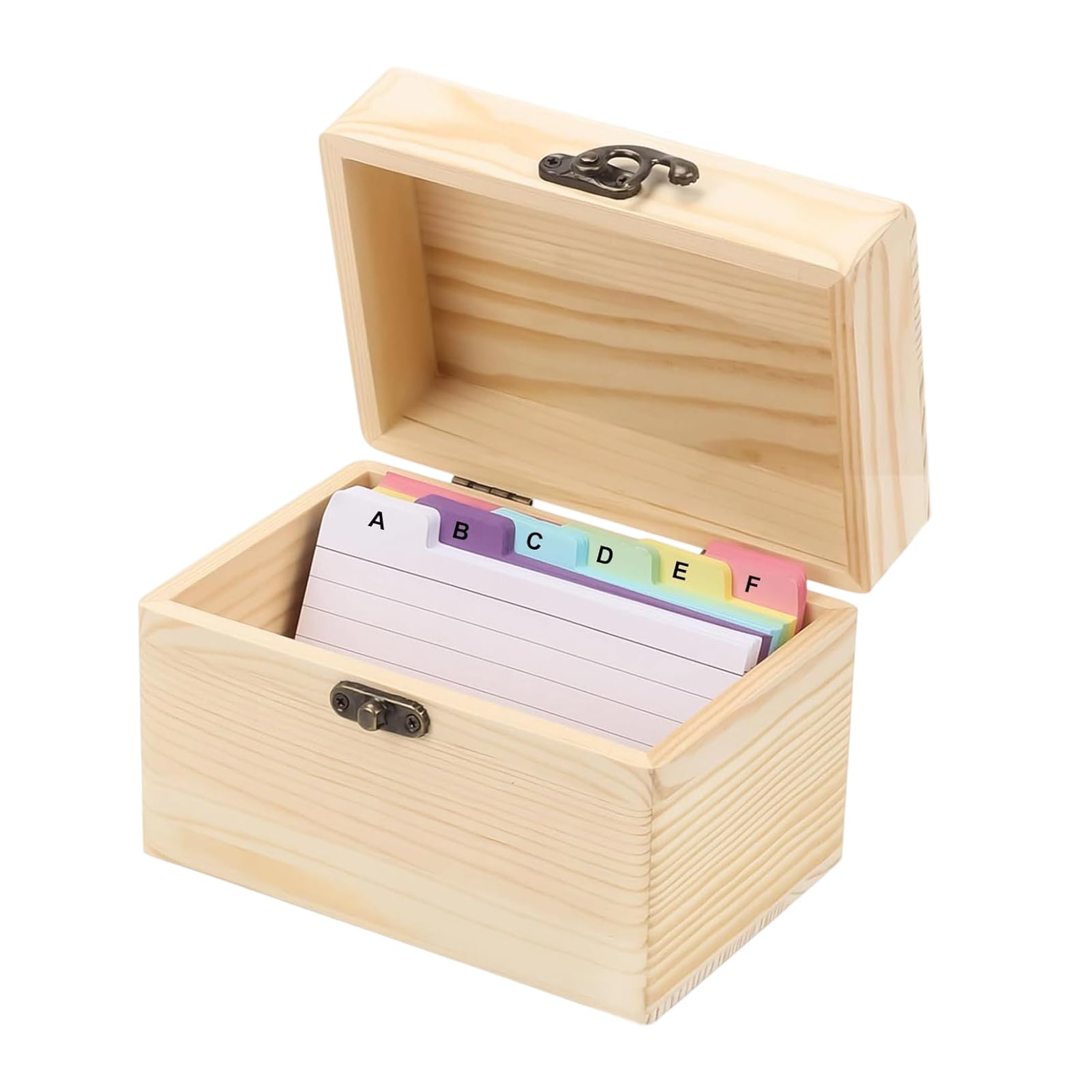 Index Card Holder - Wooden Storage Box for Notes and Index Cards, with Dividers for Flashcards, Postcards, Recipes at Home, Office, School