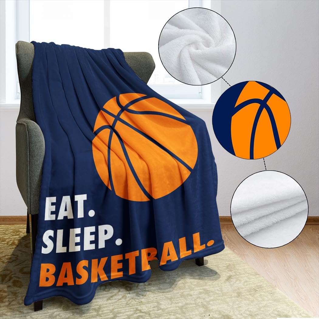 Eat Sleep Basketball Navy Blanket 60" x 80", Gifts for Basketball Lovers, Boy Teen