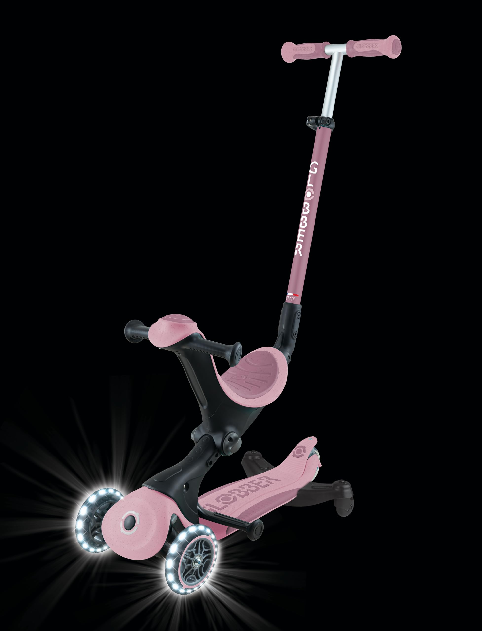 Globber - GO•UP Deluxe Lights ECO 360 – Skalierbarer Tretroller, 3 Räder mit Sitz und Modul 360, für Kinder von 15 Monaten bis 6 Jahren