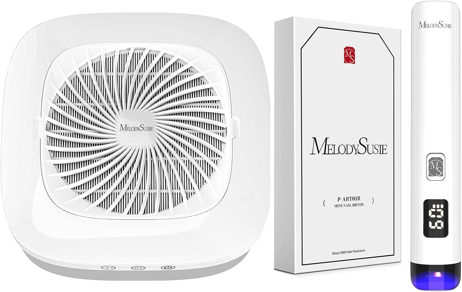 MelodySusie Nail Dust Collector with Reusable Filter with Handheld UV Light for Gel Nails