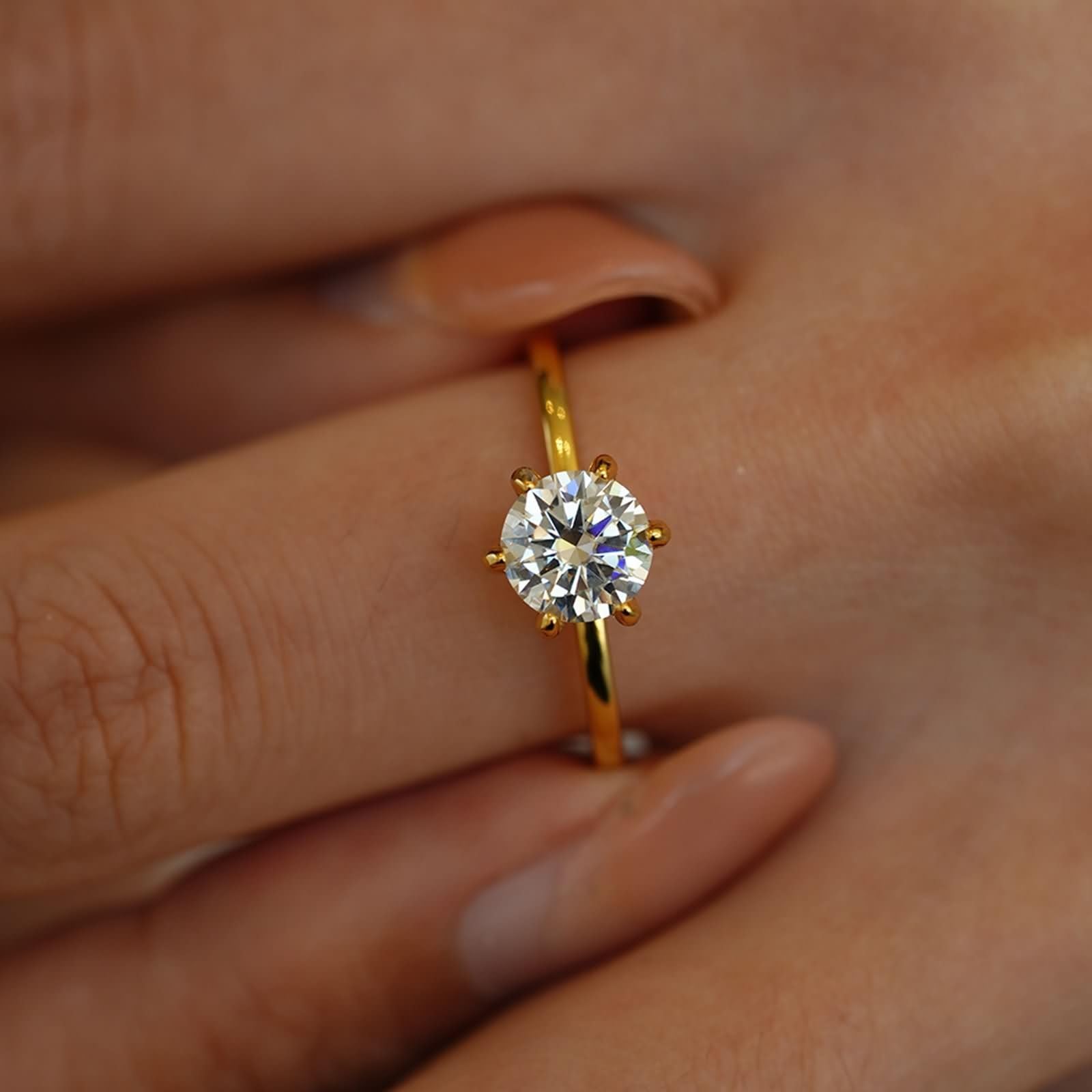 Anillo para mujer de oro con moissanite, alianzas de oro amarillo solitario, anillos de compromiso, anillo de compromiso de oro real