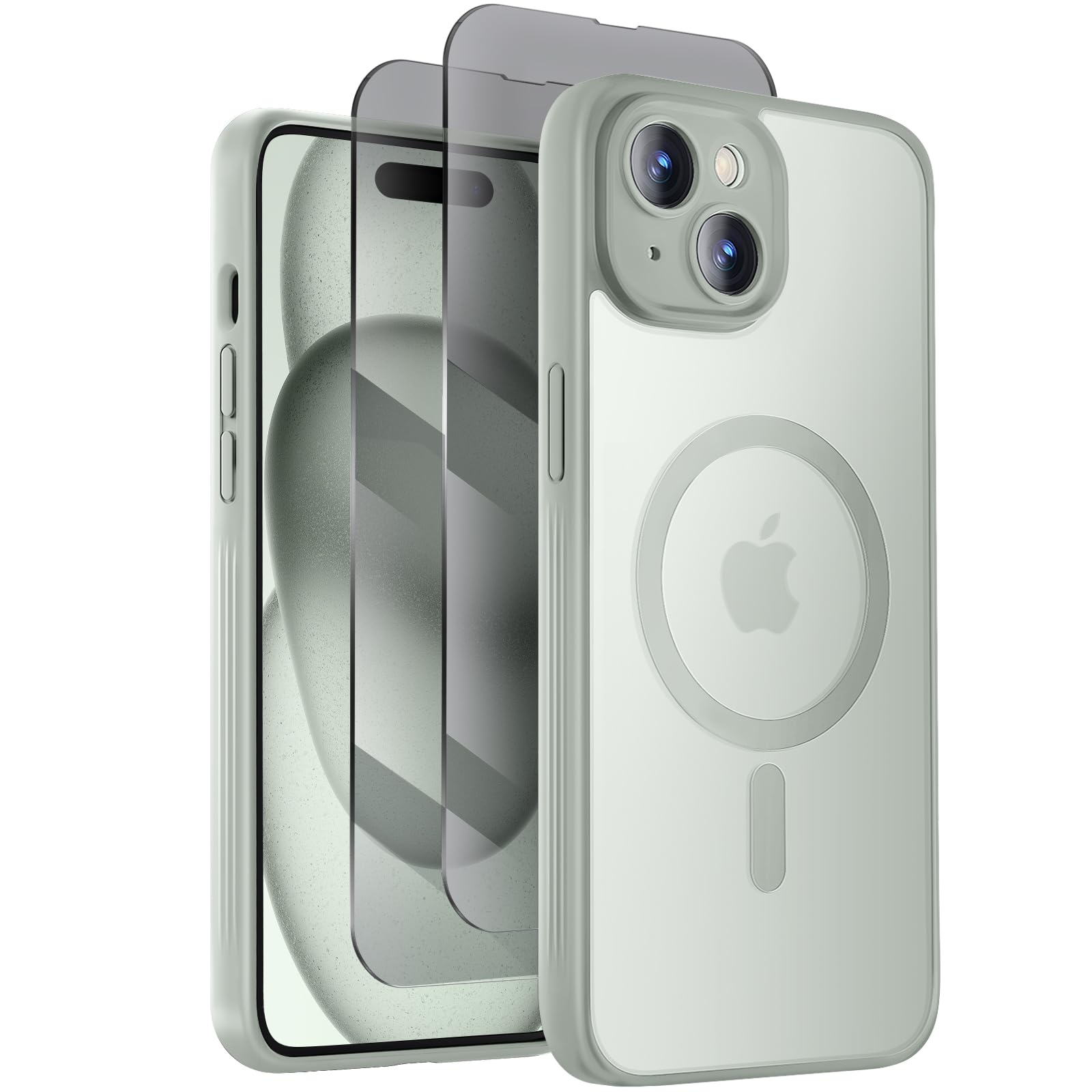 Symcele Designed for iPhone 15 Case, Compatible with MagSafe, with Privacy Screen Protectors X2, [Camera Protection] [15FT Military Drop Protection]