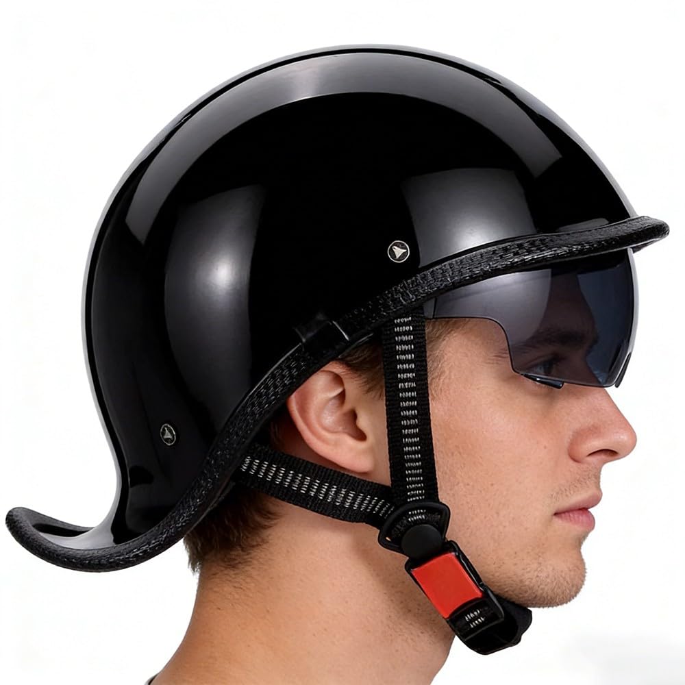 Retro Motorrad Halbhelme, Schwalbenschwanz-Design Motorrad-Helm, DOT/ECE-Zulassung Halbschalenhelm, Roller Helm mit Visier Einstellbar Schnellverschluss-Gurt, für Cruiser Chopper