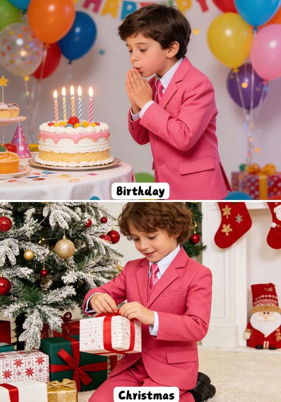 Image of Visaccy Boys Formal Suit Slim Fit Tuxedo Suits for Kids Ring Bearer Outfit