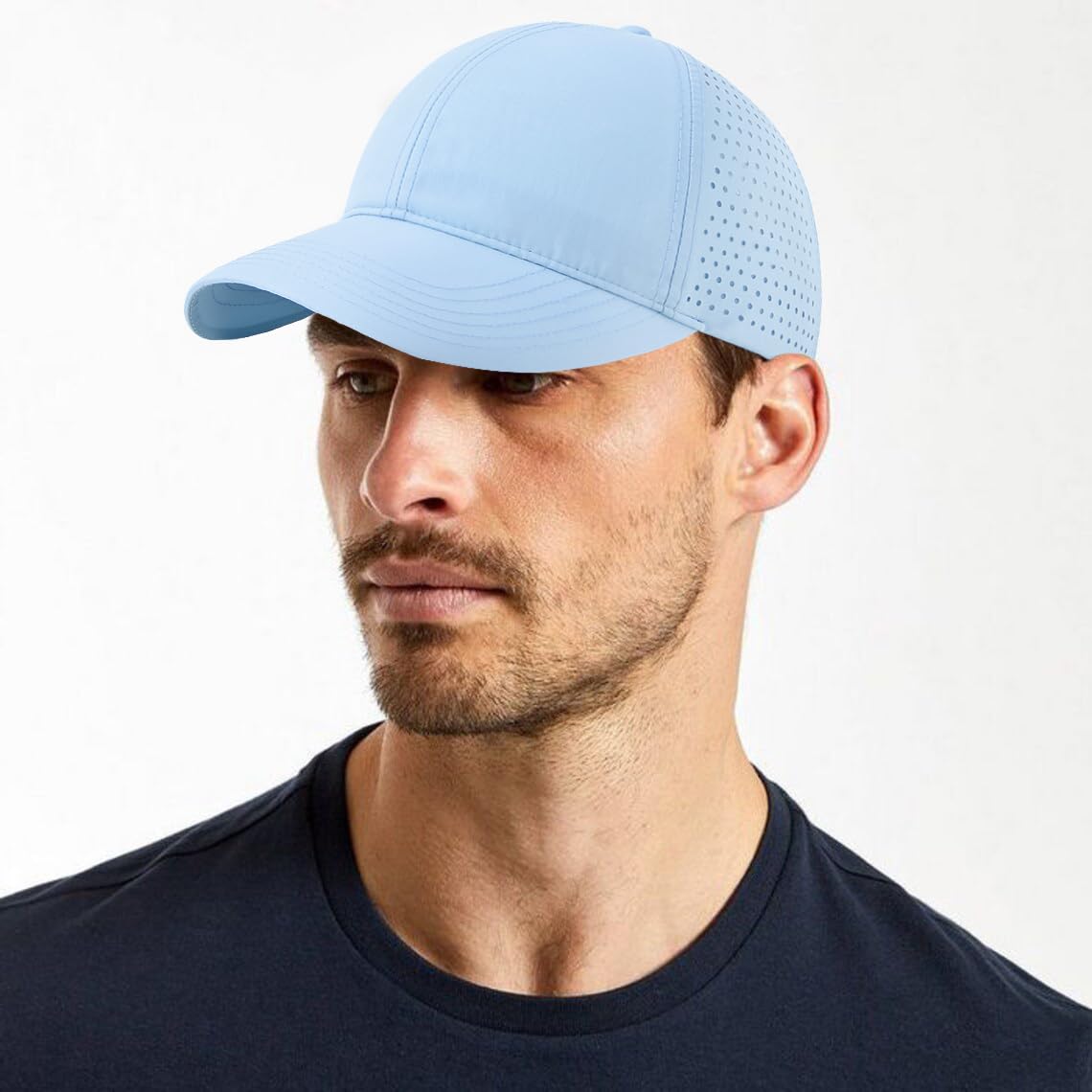Xinveen Quick Dry Baseball Cap Curved Brim Snapback Hat Laser Cut Mesh Ball Cap Golf Ball Cap for Men Women Baby Blue M