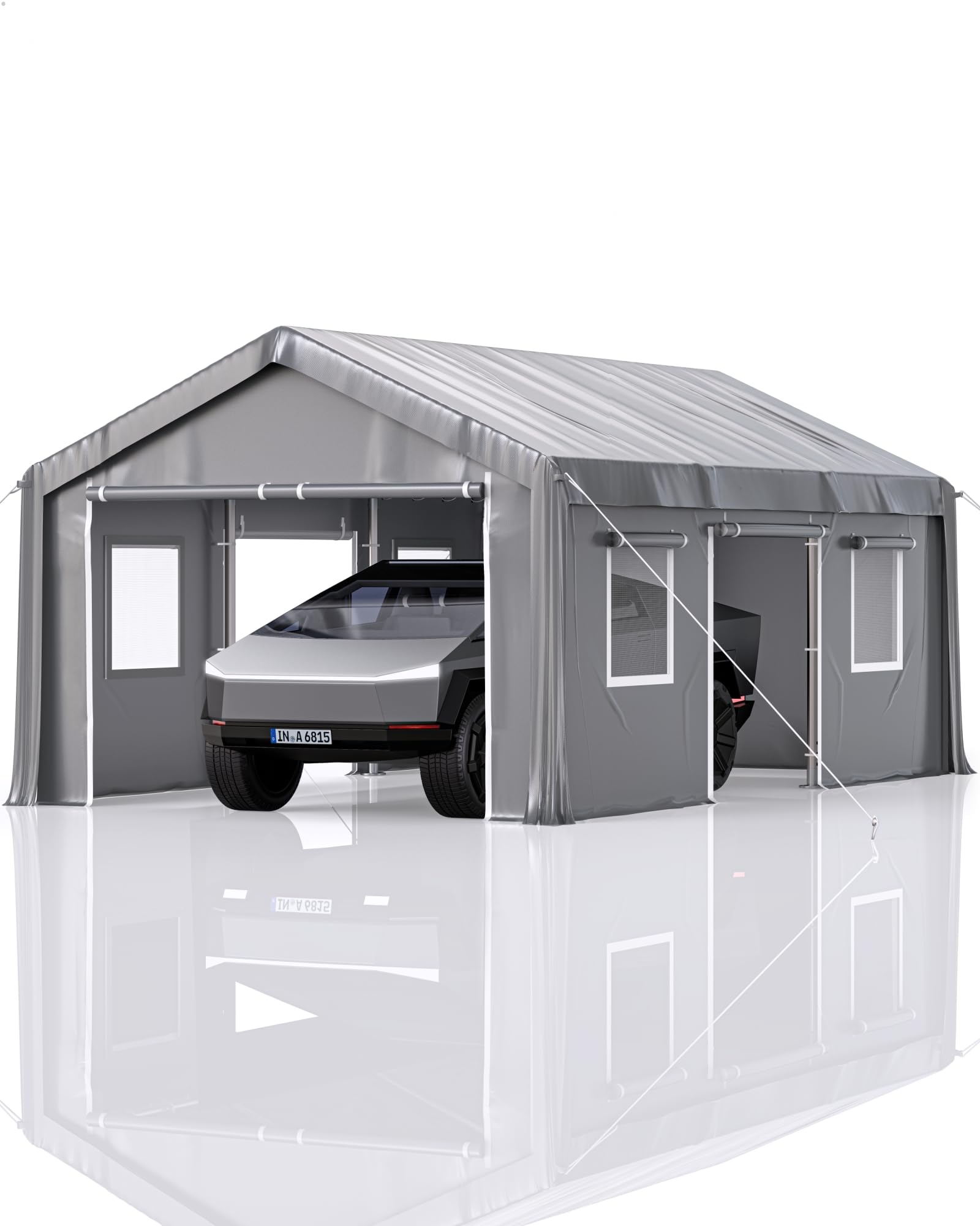 13 x 20 Ft Heavy-Duty Carport, Portable Garage, 180g PE Waterproof Canopy and 8 x 1.0 mm Poles for Full-Size Pickup Trucks, Boats, and SUVs - Grey