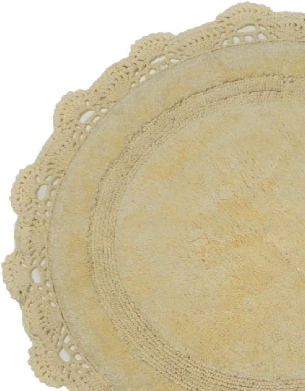 Crochet Collection - Designer, Plush 100% Cotton Round, Oval Bath Area Rug (20x32 inches, Light Yellow)