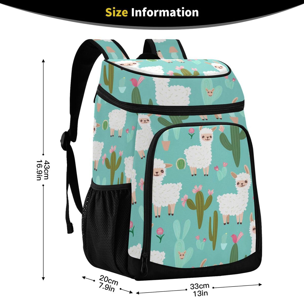 Teal Llama Cactus Cooler Backpack Leakproof Insulated Lunch Cooler Bag 30 Cans Camping Backpacks for Road Trip Picnic Beach